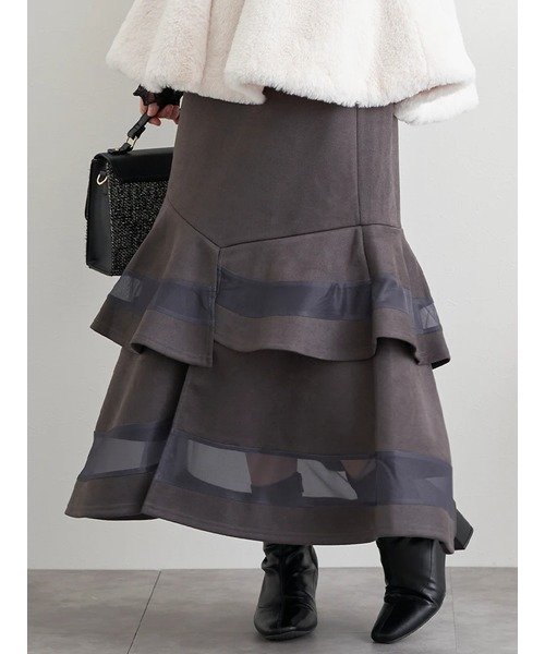 【ルディックパーク/LUDIC PARK】のスエポンキリカエマーメード インテリア・キッズ・メンズ・レディースファッション・服の通販 founy(ファニー) 　ファッション　Fashion　レディースファッション　Fashion for Women　秋　Autumn　シアー　Sheer, See-Through　ショート　Short, Short Length　ジャケット　Jacket, Outerwear　フィット　Fit, Slim Fit　フェミニン　Feminine, Girly　フリル　Frill, Ruffle　フレア　Flare, Flared　ポケット　Pocket, Pocket Detail　マーメイド　Mermaid, Fishtail Silhouette　A/W・秋冬　Autumn/Winter　ビジネス 仕事 通勤　Business / Work / Commuting　濃グレー|ID: prp329100004828803 ipo3291000000035143896