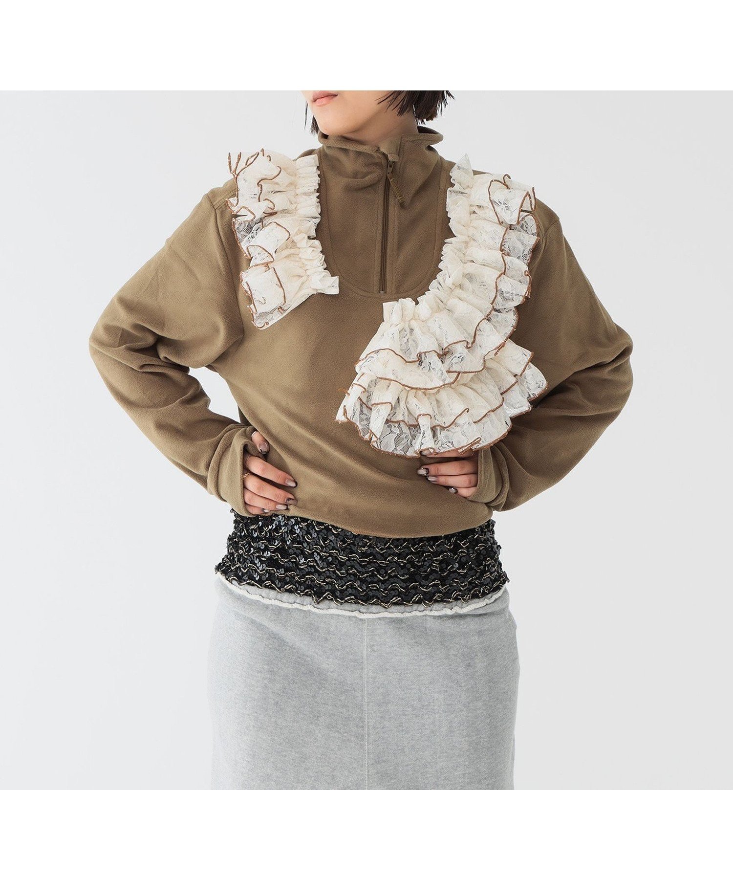 【ビームス ウイメン/BEAMS】の【別注】Orfeo * maturely / フリース ハーフジップ インテリア・キッズ・メンズ・レディースファッション・服の通販 founy(ファニー) 　ファッション　Fashion　レディースファッション　Fashion for Women　アシンメトリー　Asymmetrical Style　コレクション　Collection, Seasonal Line　シンプル　Simple, Minimal　デニム　Denim, Jeans Material　バランス　Balance, Style Balance　フリル　Frill, Ruffle　別注　Limited Edition, Custom Order　モダン　Modern, Contemporary　ラッセル　Raschel, Raschel Lace　レース　Lace, Lace Fabric　ワイド　Wide, Wide Fit　おすすめ　Recommended / Our Picks　OLIVE|ID: prp329100004828820 ipo3291000000035144062