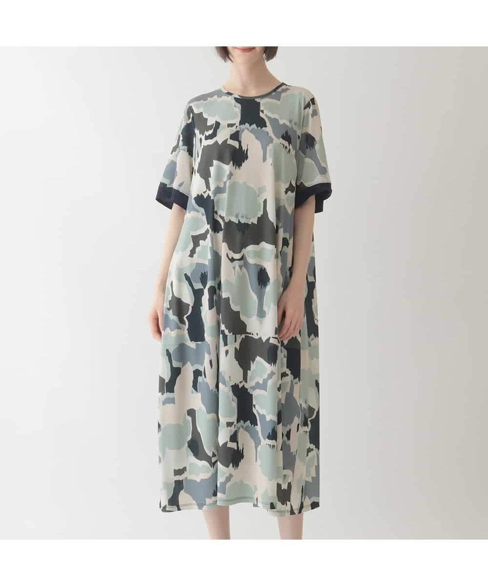 【ヒロコビス/HIROKO BIS】の迷彩フラワーコクーンデザインワンピース /洗濯機で洗える 人気、トレンドファッション・服の通販 founy(ファニー) 　ファッション　Fashion　レディースファッション　Fashion for Women　ワンピース　Dresses　おすすめ　Recommended / Our Picks　アンダー　Underwear Essentials　エレガント 上品　Elegant　カットソー　Cut and Sewn Top　コクーン　Cocoon, Cocoon Silhouette　ジャケット　Jacket, Outerwear　ストレッチ　Stretch, Stretchy Fabric　ドレープ　Drape, Draping Fabric　フラワー　Flower, Floral　フレア　Flare, Flared　プリント　Print, Printed Pattern　モチーフ　Motif, Design Theme　夏　Summer　洗える　Machine Washable　 other-1|ID: prp329100004828830 ipo3291000000035144172