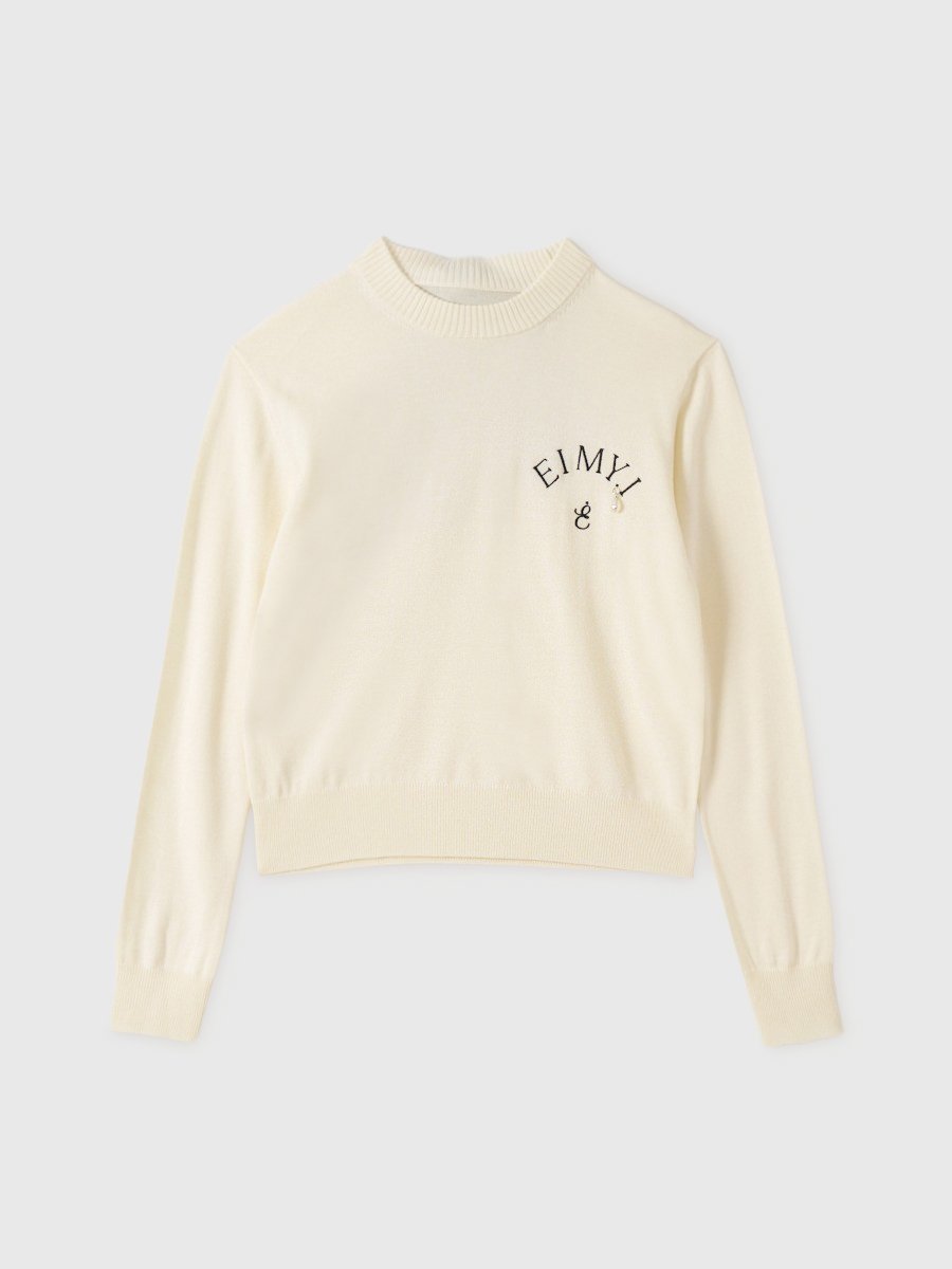 【エイミーイストワール/eimy istoire】のEIMYロゴニットトップス インテリア・キッズ・メンズ・レディースファッション・服の通販 founy(ファニー) 　ファッション　Fashion　レディースファッション　Fashion for Women　トップス・カットソー　Cut & Sew Tops　ニット　Knit Tops & Sweaters　インナー　Innerwear　コンパクト　Compact, Small Size　シンプル　Simple, Minimal　ジャケット　Jacket, Outerwear　チャーム　Charm, Pendant　なめらか　Smooth, Silky Texture　バランス　Balance, Style Balance　パール　Pearl, Pearl Accent　フェミニン　Feminine, Girly　フロント　Front, Front Design　再入荷　Restock / Back in Stock　ビジネス 仕事 通勤　Business / Work / Commuting　WHITE|ID: prp329100004828854 ipo3291000000035144523