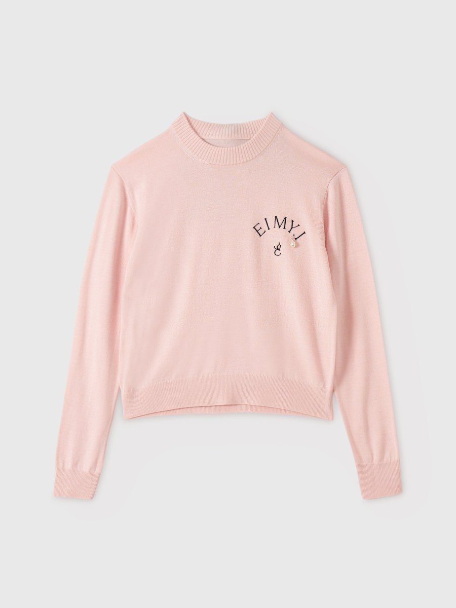 【エイミーイストワール/eimy istoire】のEIMYロゴニットトップス インテリア・キッズ・メンズ・レディースファッション・服の通販 founy(ファニー) 　ファッション　Fashion　レディースファッション　Fashion for Women　トップス・カットソー　Cut & Sew Tops　ニット　Knit Tops & Sweaters　インナー　Innerwear　コンパクト　Compact, Small Size　シンプル　Simple, Minimal　ジャケット　Jacket, Outerwear　チャーム　Charm, Pendant　なめらか　Smooth, Silky Texture　バランス　Balance, Style Balance　パール　Pearl, Pearl Accent　フェミニン　Feminine, Girly　フロント　Front, Front Design　再入荷　Restock / Back in Stock　ビジネス 仕事 通勤　Business / Work / Commuting　LIGHT PINK|ID: prp329100004828854 ipo3291000000035144526