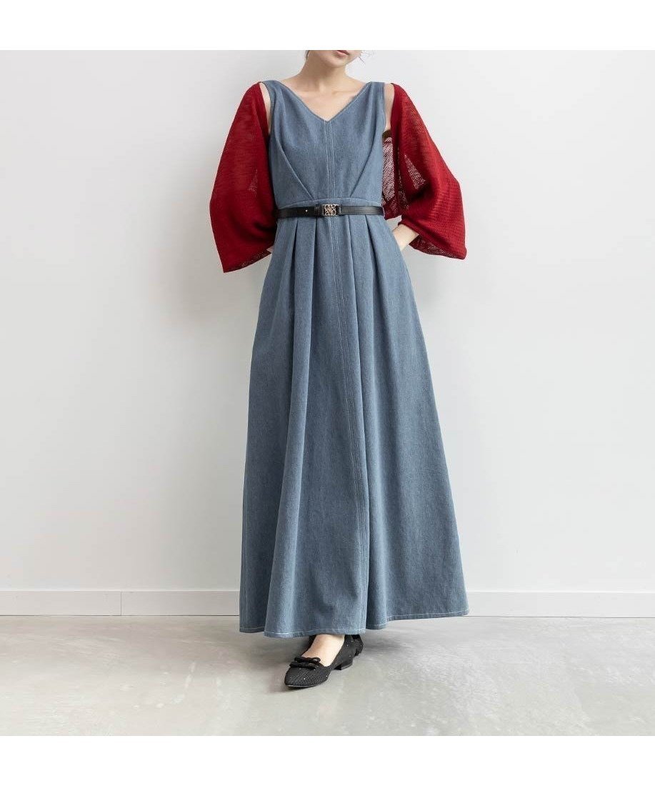 【ランダ/RANDA】のタックフレアデニムワンピース 人気、トレンドファッション・服の通販 founy(ファニー) 　ファッション　Fashion　レディースファッション　Fashion for Women　ワンピース　Dresses　インナー　Innerwear　シンプル　Simple, Minimal　デニム　Denim, Jeans Material　フィット　Fit, Slim Fit　フレア　Flare, Flared　ポケット　Pocket, Pocket Detail　ロング　Long, Long-Length　エレガント 上品　Elegant　 other-1|ID: prp329100004828857 ipo3291000000035144557