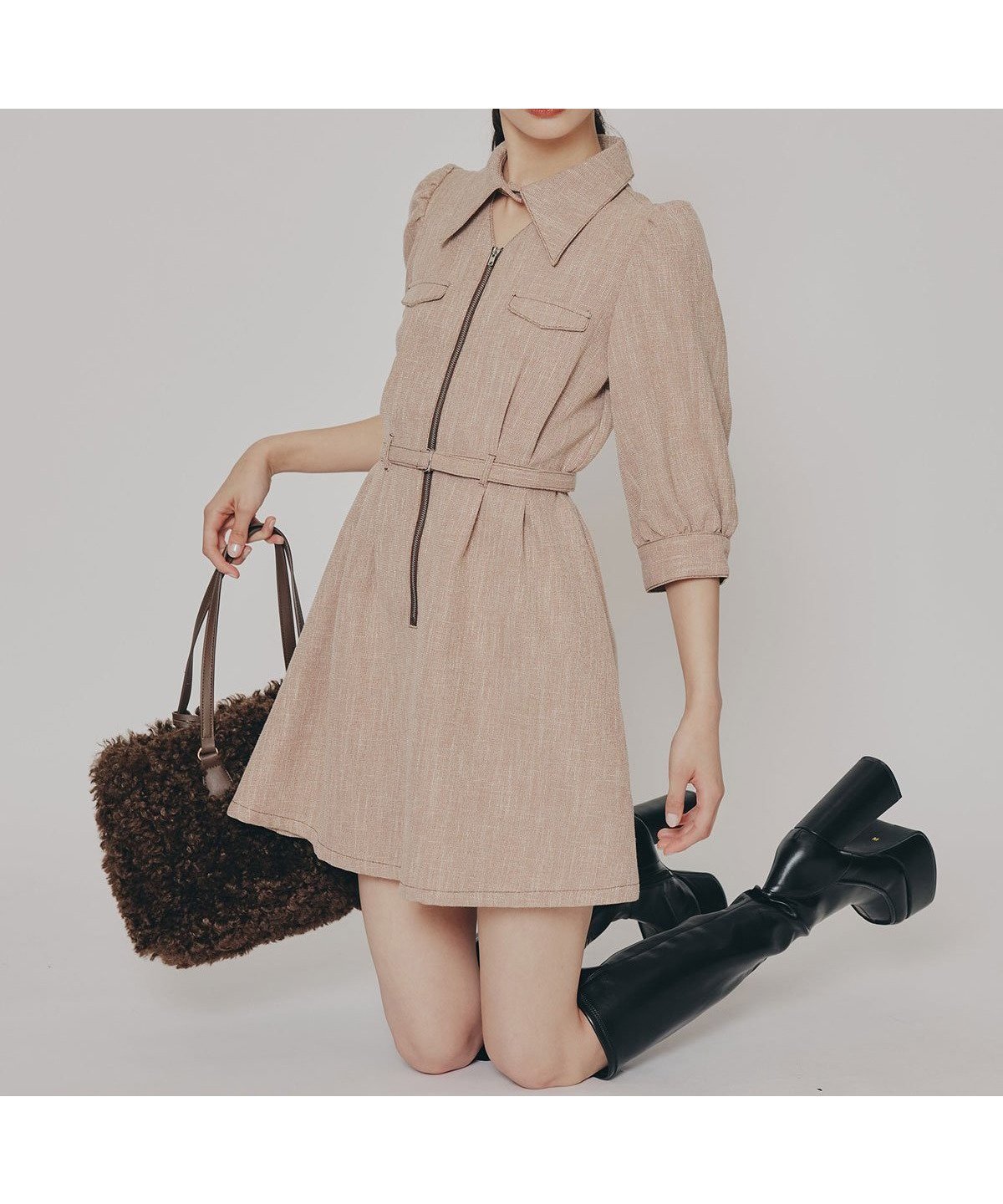 【レディアゼル/REDYAZEL】のカラーミックスフロントZIPワンピース 人気、トレンドファッション・服の通販 founy(ファニー) 　ファッション　Fashion　レディースファッション　Fashion for Women　ワンピース　Dresses　シンプル　Simple, Minimal　デコルテ　Décolleté, Neckline　フェミニン　Feminine, Girly　フォルム　Silhouette, Form　フロント　Front, Front Design　ミックス　Mix, Mixed Style　ロング　Long, Long-Length　A/W・秋冬　Autumn/Winter　 other-1|ID: prp329100004828858 ipo3291000000035144581