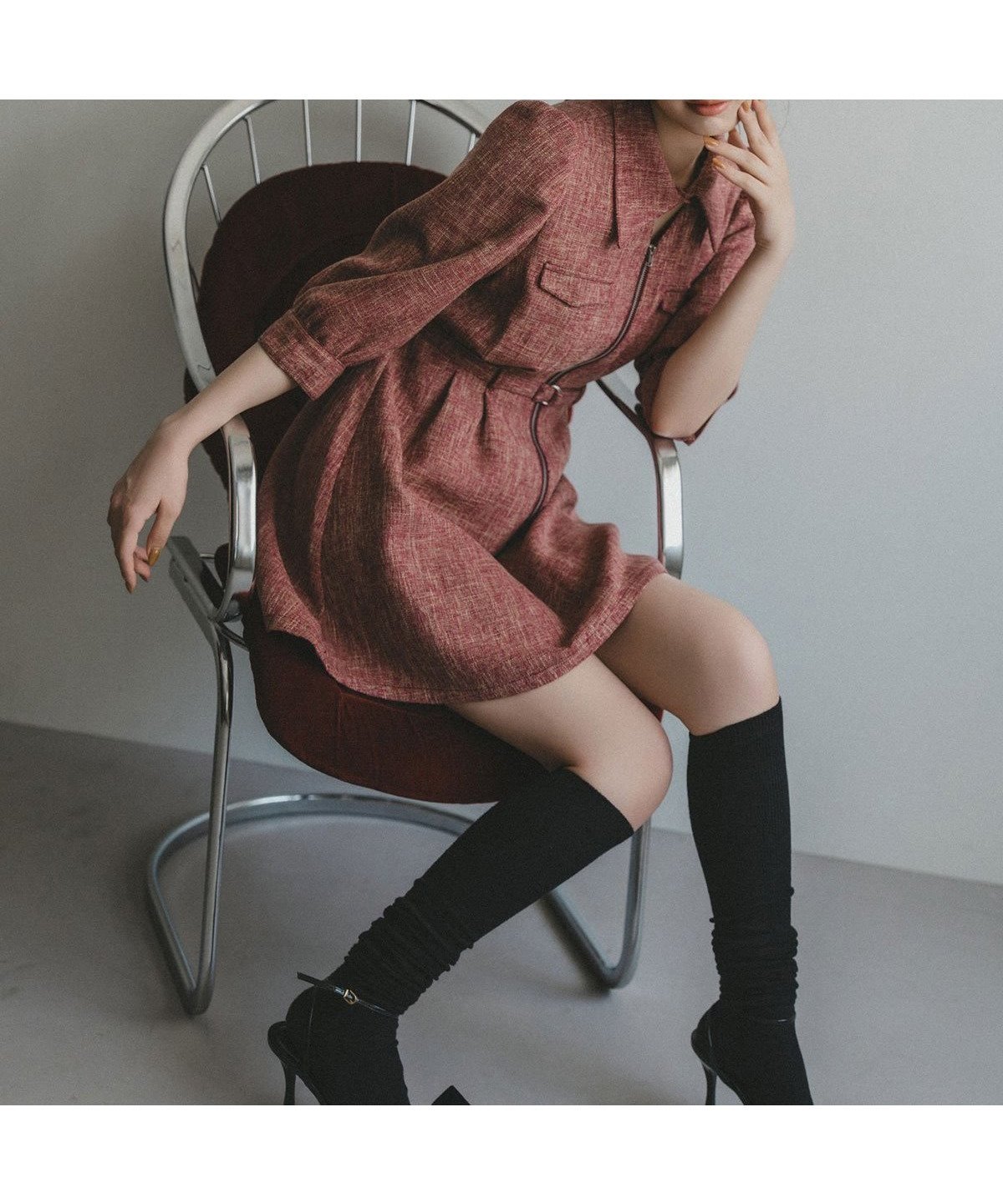 【レディアゼル/REDYAZEL】のカラーミックスフロントZIPワンピース インテリア・キッズ・メンズ・レディースファッション・服の通販 founy(ファニー) 　ファッション　Fashion　レディースファッション　Fashion for Women　ワンピース　Dresses　シンプル　Simple, Minimal　デコルテ　Décolleté, Neckline　フェミニン　Feminine, Girly　フォルム　Silhouette, Form　フロント　Front, Front Design　ミックス　Mix, Mixed Style　ロング　Long, Long-Length　A/W・秋冬　Autumn/Winter　ボルドー|ID: prp329100004828858 ipo3291000000035144583