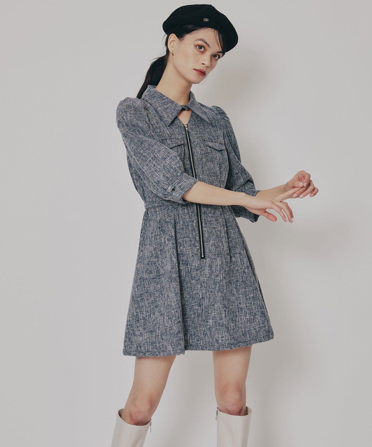 【レディアゼル/REDYAZEL】のカラーミックスフロントZIPワンピース インテリア・キッズ・メンズ・レディースファッション・服の通販 founy(ファニー) 　ファッション　Fashion　レディースファッション　Fashion for Women　ワンピース　Dresses　シンプル　Simple, Minimal　デコルテ　Décolleté, Neckline　フェミニン　Feminine, Girly　フォルム　Silhouette, Form　フロント　Front, Front Design　ミックス　Mix, Mixed Style　ロング　Long, Long-Length　A/W・秋冬　Autumn/Winter　ネイビー|ID: prp329100004828858 ipo3291000000035144584