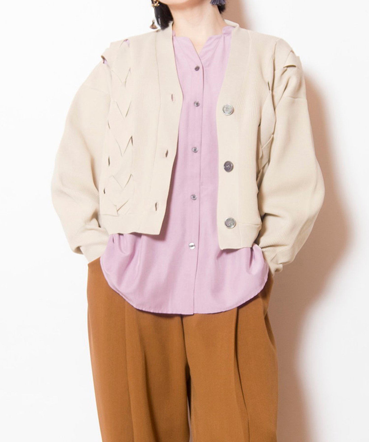 【オズモーシス/OSMOSIS】の編込ニットカーディガン 人気、トレンドファッション・服の通販 founy(ファニー) 　ファッション　Fashion　レディースファッション　Fashion for Women　トップス・カットソー　Cut & Sew Tops　ニット　Knit Tops & Sweaters　カーディガン・羽織り　Layered Style Cardigans　カーディガン　Cardigan, Knitwear　コンパクト　Compact, Small Size　ボンディング　Bonding, Bonded Fabric　リボン　Ribbon, Bow　再入荷　Restock / Back in Stock　A/W・秋冬　Autumn/Winter　 other-1|ID: prp329100004828864 ipo3291000000035144659