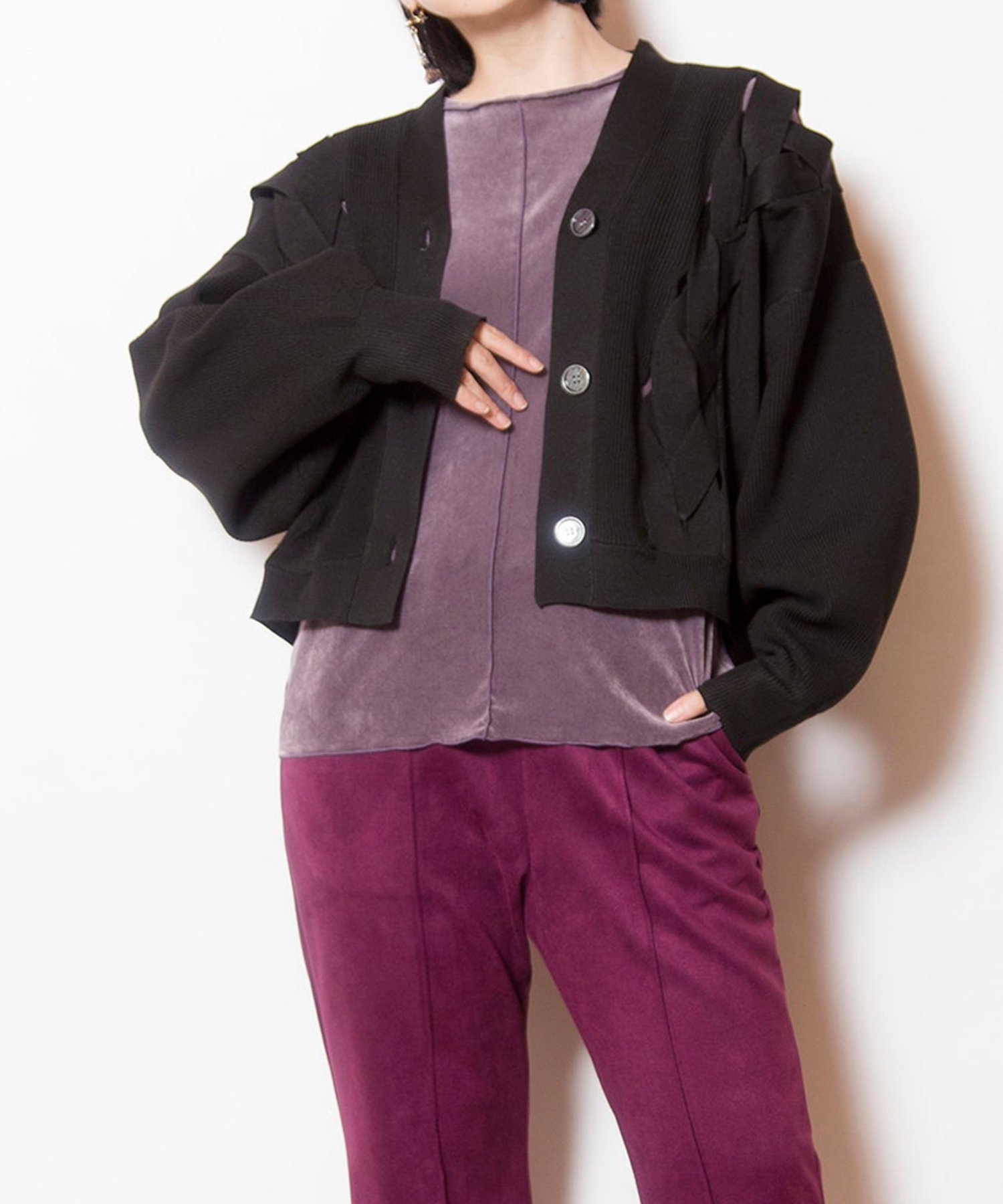 【オズモーシス/OSMOSIS】の編込ニットカーディガン インテリア・キッズ・メンズ・レディースファッション・服の通販 founy(ファニー) 　ファッション　Fashion　レディースファッション　Fashion for Women　トップス・カットソー　Cut & Sew Tops　ニット　Knit Tops & Sweaters　カーディガン・羽織り　Layered Style Cardigans　カーディガン　Cardigan, Knitwear　コンパクト　Compact, Small Size　ボンディング　Bonding, Bonded Fabric　リボン　Ribbon, Bow　再入荷　Restock / Back in Stock　A/W・秋冬　Autumn/Winter　BLACK|ID: prp329100004828864 ipo3291000000035144663