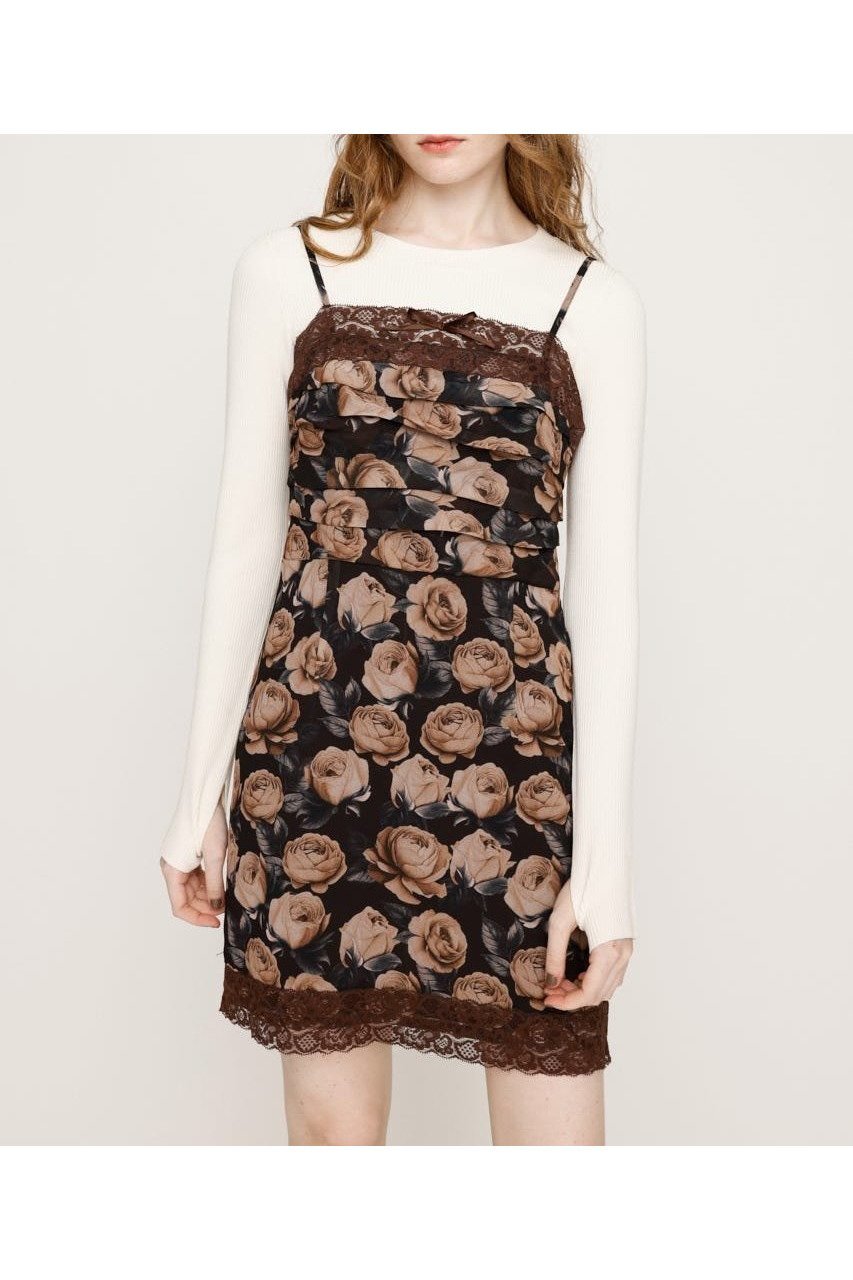 【スライ/SLY】のFLOWER LACE CAMI ショートワンピース 人気、トレンドファッション・服の通販 founy(ファニー) 　ファッション　Fashion　レディースファッション　Fashion for Women　ワンピース　Dresses　ショート　Short, Short Length　ドレープ　Drape, Draping Fabric　フラワー　Flower, Floral　プリント　Print, Printed Pattern　ボトム　Bottoms, Lower Wear　レース　Lace, Lace Fabric　ロング　Long, Long-Length　A/W・秋冬　Autumn/Winter　おすすめ　Recommended / Our Picks　エレガント 上品　Elegant　 other-1|ID: prp329100004828868 ipo3291000000035144695