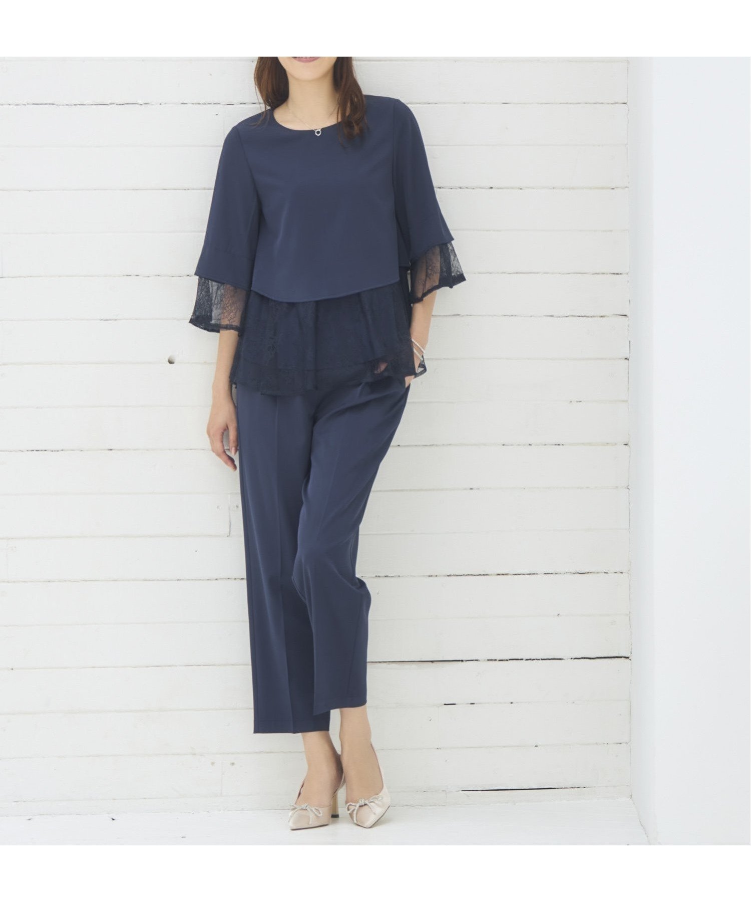 【ドレス/DRESS+】のパンツドレス セットアップ 結婚式 パーティー レース インテリア・キッズ・メンズ・レディースファッション・服の通販 founy(ファニー) 　ファッション　Fashion　レディースファッション　Fashion for Women　セットアップ　Matching Sets　レディースパンツ・ボトムス　Pants & Trousers / Bottoms　くるぶし　Ankle-Length　セットアップ　Set-Up, Coordinated Outfit　ドレス　Dress, One-Piece　フリル　Frill, Ruffle　ベーシック　Basic, Essential　レース　Lace, Lace Fabric　セレモニー　Ceremony　ビジネス 仕事 通勤　Business / Work / Commuting　結婚式　Wedding　披露宴　Wedding Reception　ネイビー|ID: prp329100004828889 ipo3291000000035145082