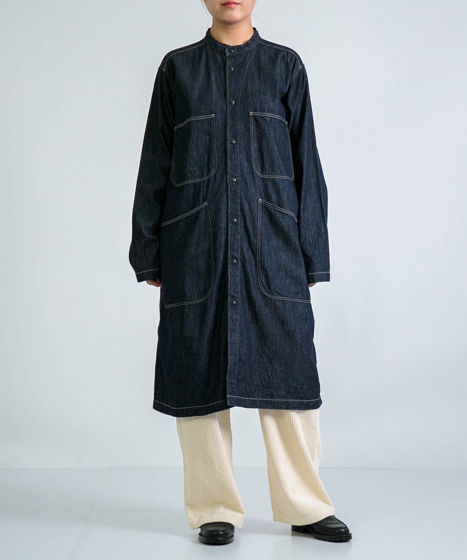 【ドミンゴ/DOMINGO】の6ozデニム ワークシャツワンピース 人気、トレンドファッション・服の通販 founy(ファニー) 　ファッション　Fashion　レディースファッション　Fashion for Women　ワンピース　Dresses　シャツワンピース / 1枚で着映えコーデ　Shirt Dresses　春　Spring　秋　Autumn　シンプル　Simple, Minimal　ジーンズ　Jeans, Denim Pants　スタンド　Stand Collar, Upright Stand　デニム　Denim, Jeans Material　ポケット　Pocket, Pocket Detail　ロング　Long, Long-Length　ワーク　Workwear, Utility Style　冬　Winter / This Winter　 other-1|ID: prp329100004828913 ipo3291000000035145317
