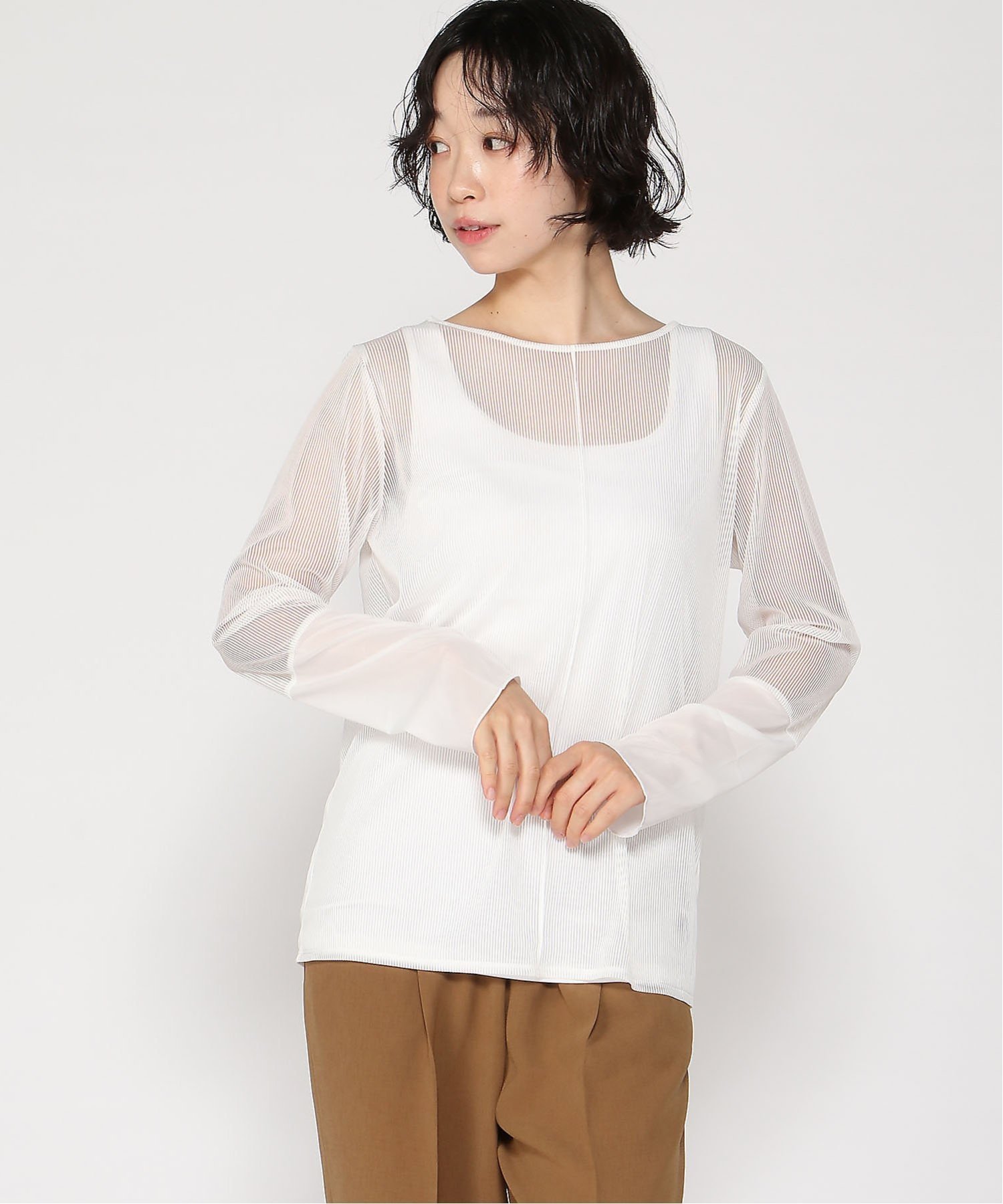 【ラナン/Ranan】のRanan/シアーボーダー袖切替ロンT インテリア・キッズ・メンズ・レディースファッション・服の通販 founy(ファニー) 　ファッション　Fashion　レディースファッション　Fashion for Women　トップス・カットソー　Cut & Sew Tops　ロングTシャツ・Tシャツ　Longline T-Shirts & Tees　インナー　Innerwear　切替　Switching, Contrast Panel　シンプル　Simple, Minimal　ベスト　Vest, Waistcoat　ベーシック　Basic, Essential　ボーダー　Border, Stripe　夏　Summer　オフホワイト|ID: prp329100004829311 ipo3291000000035148598