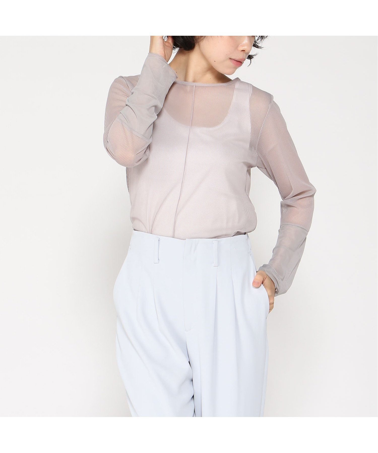 【ラナン/Ranan】のRanan/シアーボーダー袖切替ロンT インテリア・キッズ・メンズ・レディースファッション・服の通販 founy(ファニー) 　ファッション　Fashion　レディースファッション　Fashion for Women　トップス・カットソー　Cut & Sew Tops　ロングTシャツ・Tシャツ　Longline T-Shirts & Tees　インナー　Innerwear　切替　Switching, Contrast Panel　シンプル　Simple, Minimal　ベスト　Vest, Waistcoat　ベーシック　Basic, Essential　ボーダー　Border, Stripe　夏　Summer　グレー|ID: prp329100004829311 ipo3291000000035148600