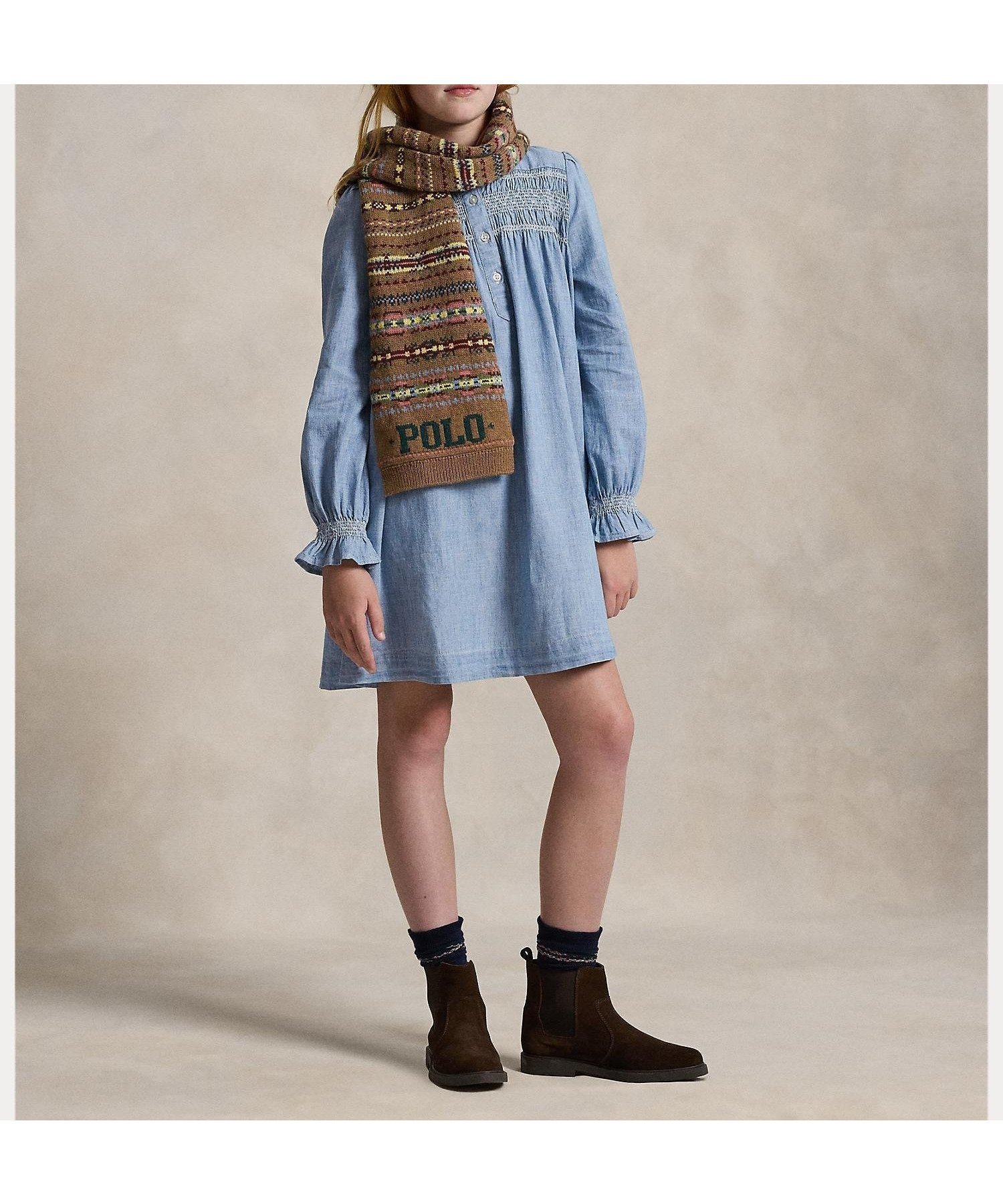 【ラルフローレン/RALPH LAUREN / KIDS】の(ガールズ 7才~16才)スモックド インディゴ シャンブレー ドレス インテリア・キッズ・メンズ・レディースファッション・服の通販 founy(ファニー) ファッション Fashion キッズファッション Fashion for Kids ワンピース Dresses インディゴ Indigo Denim インド Indian Textile カフス Cuff Design シャンブレー Chambray, Denim-Like Fabric シャーリング Shirring, Ruched スモッキング Smocking, Gathered Stitching スリーブ Sleeve, Long Sleeve / Short Sleeve ドレス Dress, One-Piece フリル Frill, Ruffle フロント Front, Front Design ブルゾン Blouson, Bomber Jacket ヨーク Yoke, Yoke Design ラウンド Round, Round Neck 長袖 Long Sleeve, Full Sleeve 400ブルー|ID: prp329100004829358 ipo3291000000035149131