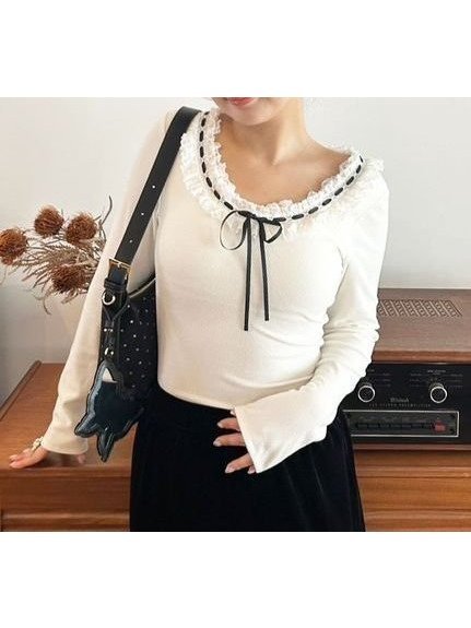 【リリーブラウン/Lily Brown】の【LILY BROWN Lingerie】フリルレースボディスーツ インテリア・キッズ・メンズ・レディースファッション・服の通販 founy(ファニー) 　ファッション　Fashion　レディースファッション　Fashion for Women　スーツ　Business Suits & Workwear　インナー　Innerwear　カットソー　Cut and Sewn Top　ストレッチ　Stretch, Stretchy Fabric　スマート　Smart, Elegant　スーツ　Suit, Formalwear　フィット　Fit, Slim Fit　フェミニン　Feminine, Girly　フリル　Frill, Ruffle　リボン　Ribbon, Bow　レース　Lace, Lace Fabric　WHT[001]|ID: prp329100004829402 ipo3291000000035149515