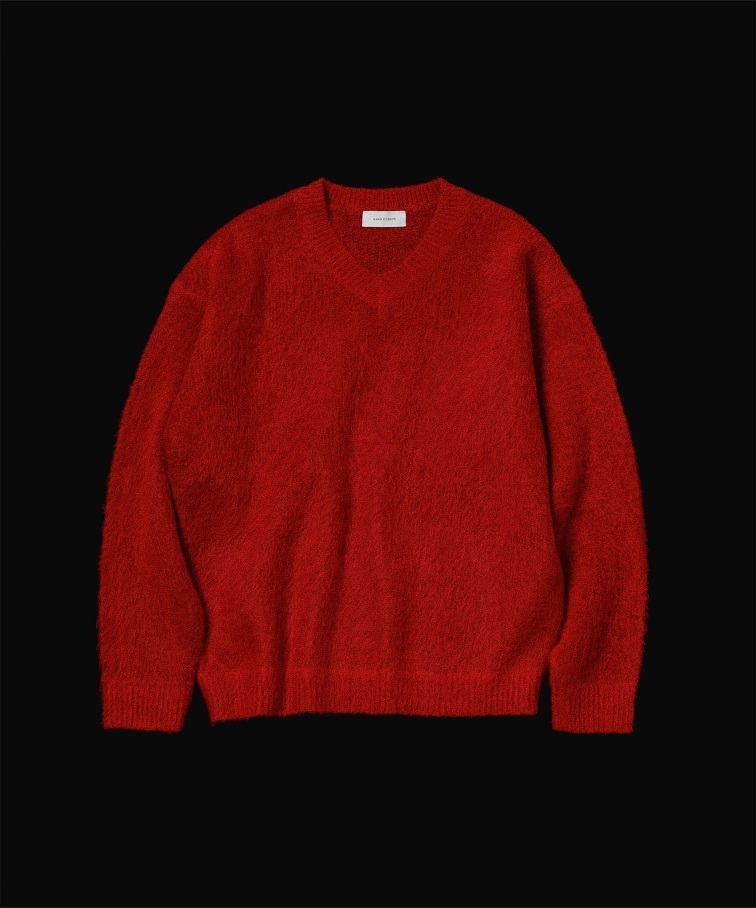 【アダムエロペ /ADAM ET ROPE' / MEN】のモヘアミックス オーバーサイズ Vネックニット インテリア・キッズ・メンズ・レディースファッション・服の通販 founy(ファニー) 　ファッション　Fashion　メンズファッション　Fashion for Men　ウォーム　Warm Fabric　カーディガン　Cardigan, Knitwear　ジャカード／ジャガード　Jacquard, Woven Pattern　ダブル　Double, Double-Breasted　フィット　Fit, Slim Fit　ポケット　Pocket, Pocket Detail　ミックス　Mix, Mixed Style　リラックス　Relax, Relaxed Fit　冬　Winter / This Winter　A/W・秋冬　Autumn/Winter　おすすめ　Recommended / Our Picks　エレガント 上品　Elegant　ホリデーシーズン　Holiday Season　レッド(60)|ID: prp329100004829483 ipo3291000000035150294