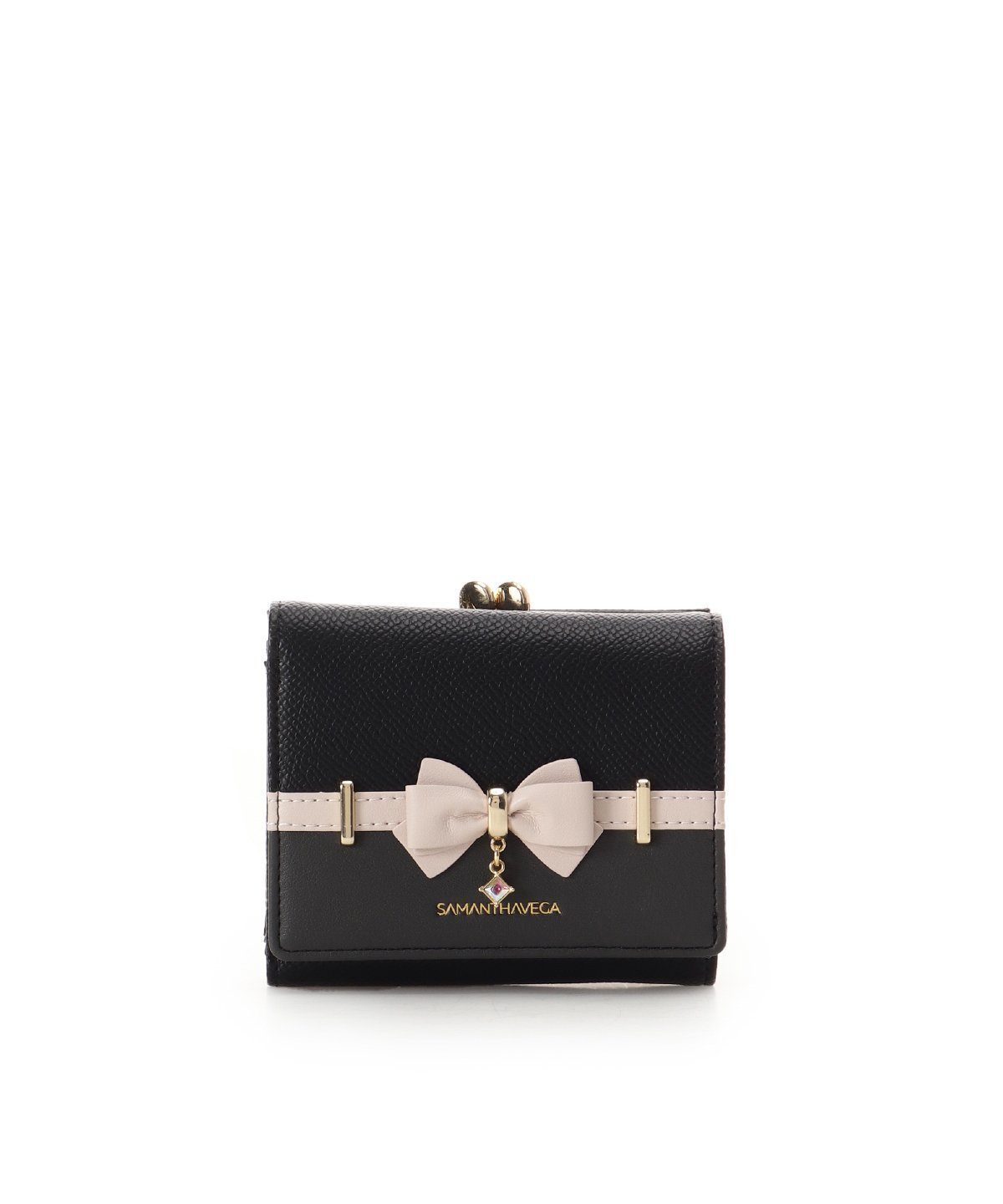 【サマンサ ベガ/SamanthaVega】のバイカラーアクセントリボン折財布 インテリア・キッズ・メンズ・レディースファッション・服の通販 founy(ファニー) 　ファッション　Fashion　レディースファッション　Fashion for Women　ミニ財布・二つ折り財布　Wallets & Card Cases　おすすめ　Recommended / Our Picks　コレクション　Collection, Seasonal Line　コンパクト　Compact, Small Size　スタイリッシュ　Stylish, Fashionable　ストーン　Stone, Gem-Like　ポケット　Pocket, Pocket Detail　リボン　Ribbon, Bow　財布　Wallet, Purse　ブラック|ID: prp329100004829490 ipo3291000000035150338