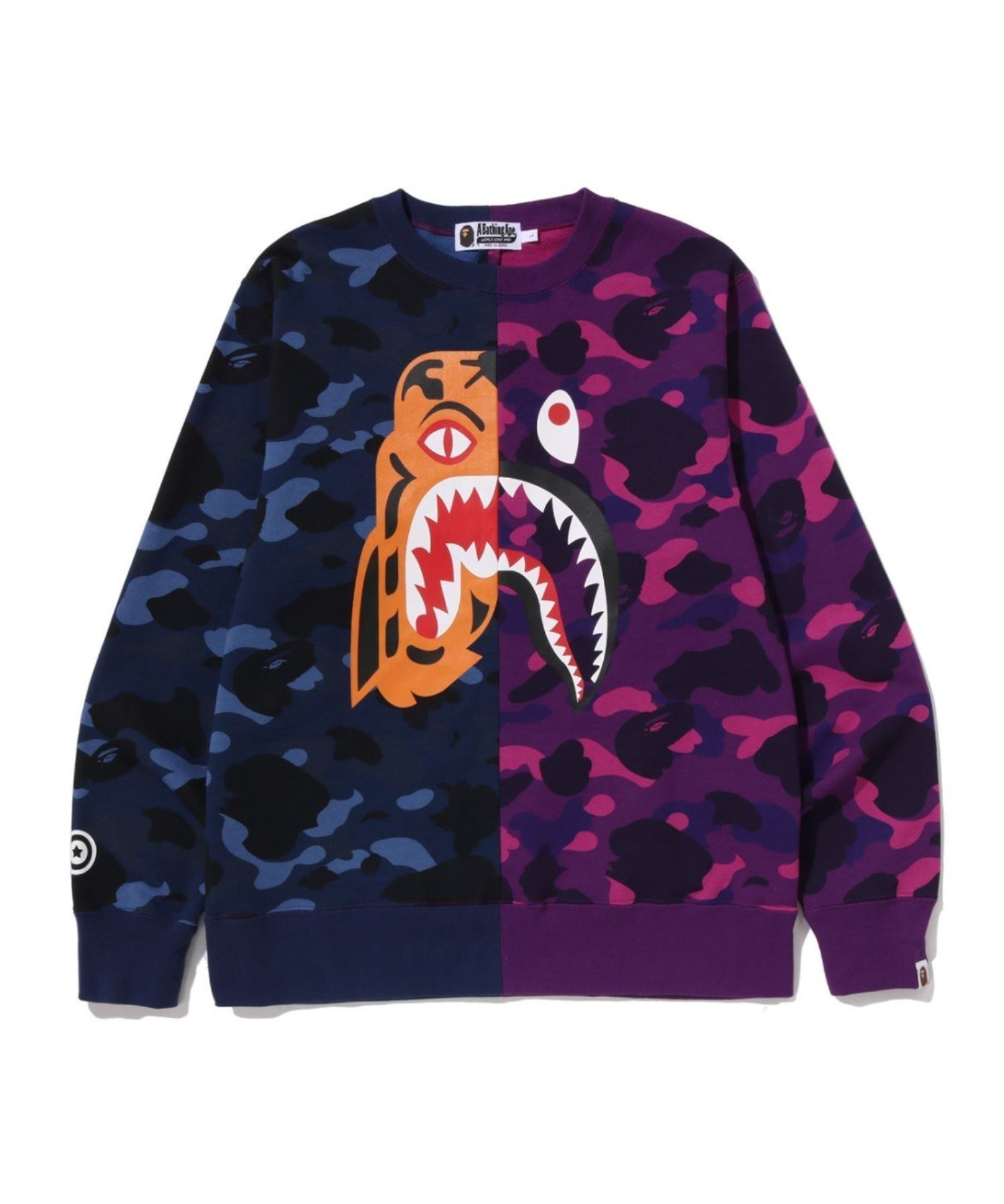 【アベイシングエイプ/A BATHING APE / MEN】のCOLOR CAMO TIGER SHARK CREWNECK SWEATSHIRT インテリア・キッズ・メンズ・レディースファッション・服の通販 founy(ファニー) ファッション Fashion メンズファッション Fashion for Men トップス・カットソー Cut & Sew Tops パーカー・フーディー / カジュアルコーデ Hoodies & Parkas メンズシャツ Shirts フロント Front, Front Design プリント Print, Printed Pattern モチーフ Motif, Design Theme ラバー Rubber, Rubber Sole NAVY|ID: prp329100004829494 ipo3291000000035150371