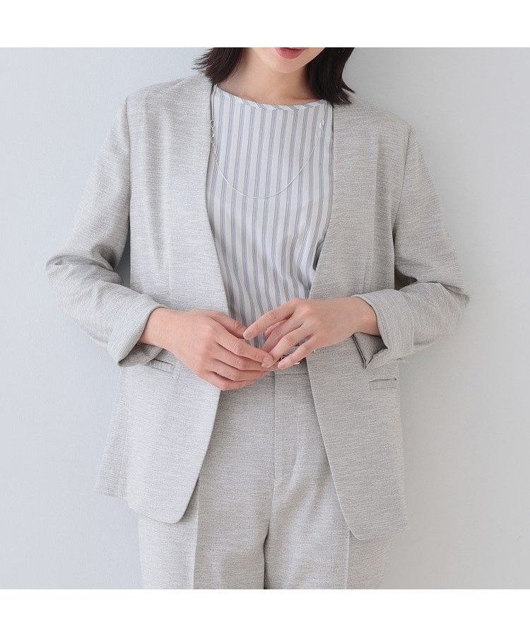 【インディヴィ/INDIVI】の【こなれSETUP/ストライプ柄】リネンライクノーカラージャケット インテリア・キッズ・メンズ・レディースファッション・服の通販 founy(ファニー) 　ファッション　Fashion　レディースファッション　Fashion for Women　アウター　Coat / Outerwear Collection　レディースジャケット・軽アウター　Jackets　ノーカラージャケット / シンプル上品コーデ　Collarless Jackets　オックス　Oxford Fabric　カーディガン　Cardigan, Knitwear　ジャケット　Jacket, Outerwear　ストライプ　Stripe, Striped Pattern　スマート　Smart, Elegant　セットアップ　Set-Up, Coordinated Outfit　トレンド　Trend, Trending Now　ボトム　Bottoms, Lower Wear　ポケット　Pocket, Pocket Detail　ワイド　Wide, Wide Fit　おすすめ　Recommended / Our Picks　ライトグレー|ID: prp329100004829554 ipo3291000000035150922