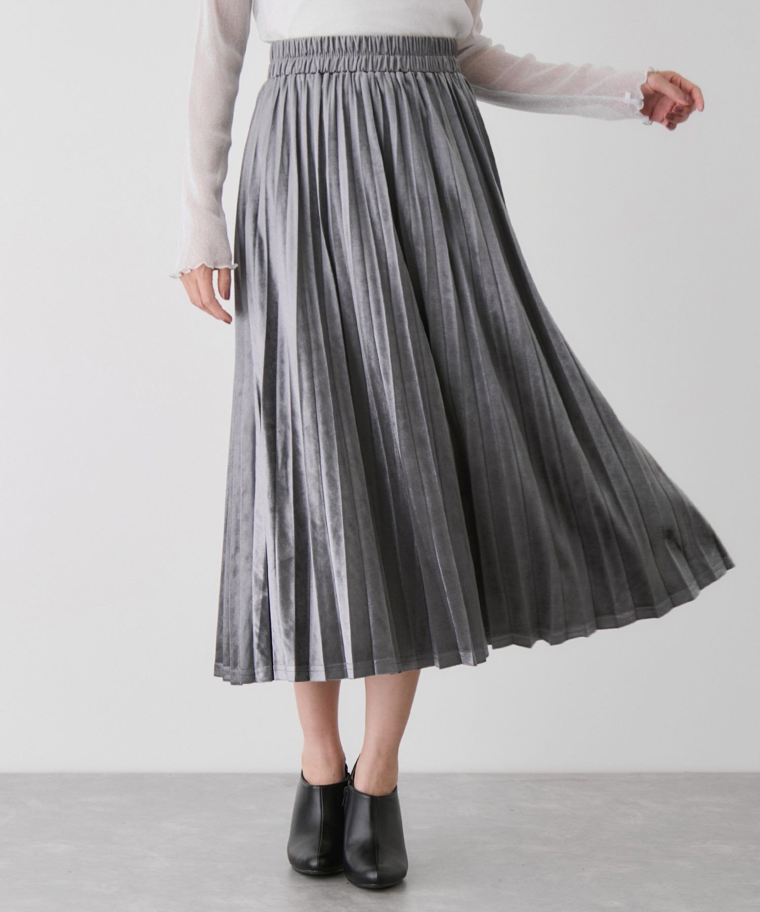 【ジャイロ/JAYRO】のストレッチベロアプリーツスカート インテリア・キッズ・メンズ・レディースファッション・服の通販 founy(ファニー) 　ファッション　Fashion　レディースファッション　Fashion for Women　スカート　Skirts　プリーツスカート / 上品フェミニンスタイル　Pleated Skirts　セーター　Sweater, Knitwear　フェミニン　Feminine, Girly　プリーツ　Pleats, Pleated　ベロア　Velour, Soft Velvet　ポケット　Pocket, Pocket Detail　ライダースジャケット　Riders, Biker Jacket　楽ちん　Easy Fit, Comfortable　冬　Winter / This Winter　A/W・秋冬　Autumn/Winter　エレガント 上品　Elegant　チャコール(06)|ID: prp329100004829612 ipo3291000000035151610