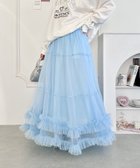 【アウトフィッター ラボ/Outfitter lab】のボリュームヘムチュールティアードスカート レディース ロング マキシ ライトブルー|ID: prp329100004829617 ipo3291000000035151680