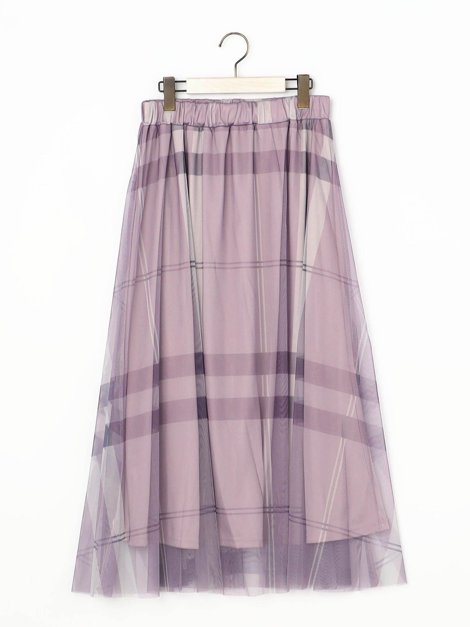 【ニコル/NICOLE】のチュールチェックスカート インテリア・キッズ・メンズ・レディースファッション・服の通販 founy(ファニー) 　ファッション　Fashion　レディースファッション　Fashion for Women　スカート　Skirts　チェック　Check, Plaid, Tartan　チュール　Tulip, Tulip Motif　トレーナー　Sweatshirt, Trainer　プリント　Print, Printed Pattern　ロング　Long, Long-Length　88ラベンダー|ID: prp329100004829623 ipo3291000000035151757