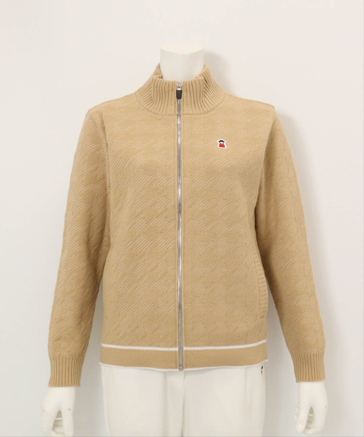 【ピッコーネクラブ/Picone Club】の【ピッコーネクラブ公式】ウール混千鳥柄ニットブルゾン インテリア・キッズ・メンズ・レディースファッション・服の通販 founy(ファニー) 　ファッション　Fashion　レディースファッション　Fashion for Women　アウター　Coat / Outerwear Collection　ブルゾンジャケット・スポーティアウター　Blouson Jackets　トップス・カットソー　Cut & Sew Tops　ニット　Knit Tops & Sweaters　フロント　Front, Front Design　ブルゾン　Blouson, Bomber Jacket　ポケット　Pocket, Pocket Detail　冬　Winter / This Winter　秋　Autumn　ベージュ|ID: prp329100004829633 ipo3291000000035151851