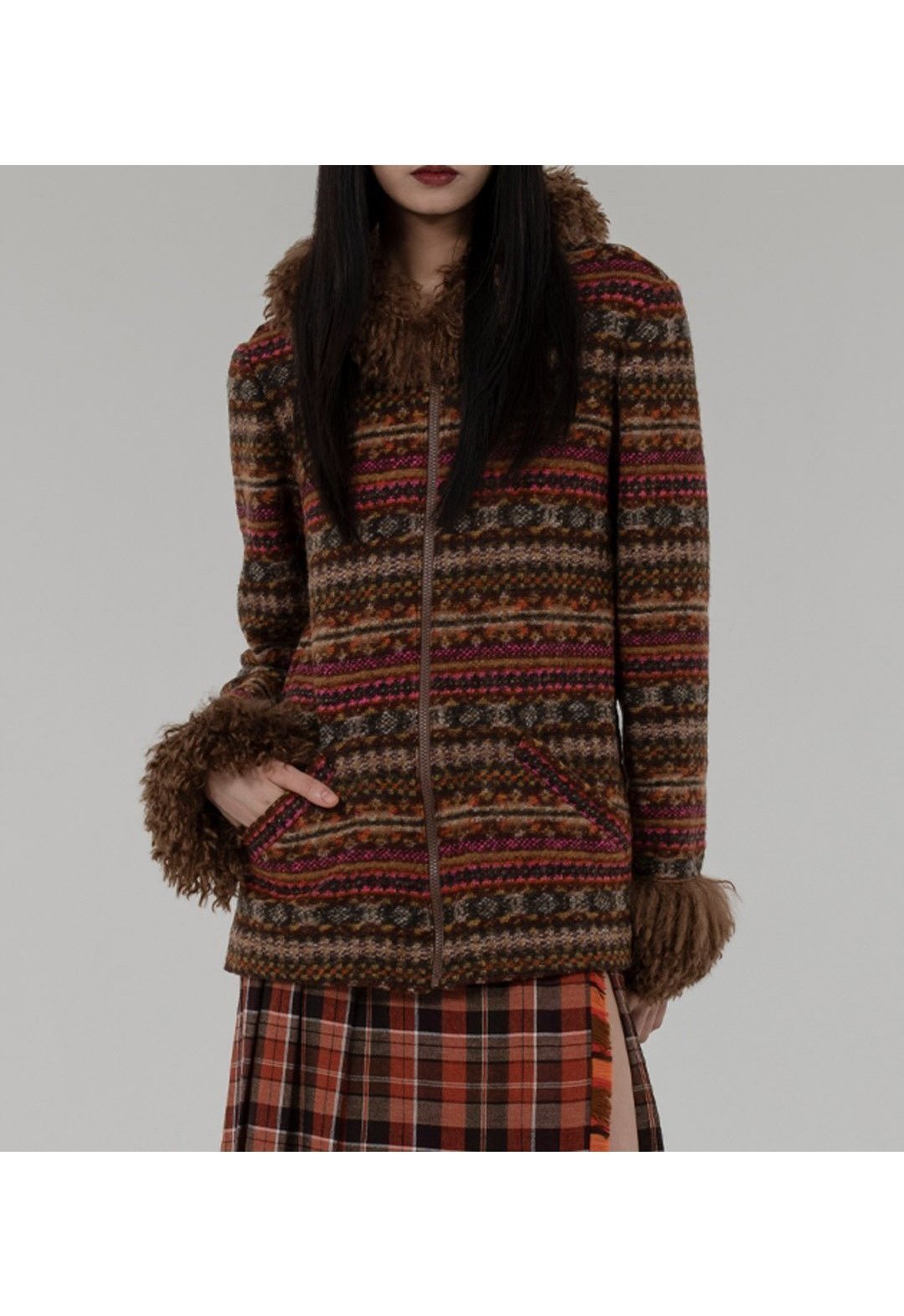 【アナスイ/ANNA SUI】のFAIR ISLE FLEECE FAUX CURLY LAMB JACKET インテリア・キッズ・メンズ・レディースファッション・服の通販 founy(ファニー) 　ファッション　Fashion　レディースファッション　Fashion for Women　アウター　Coat / Outerwear Collection　レディースジャケット・軽アウター　Jackets　カラフル　Colorful Design　ジャケット　Jacket, Outerwear　デニム　Denim, Jeans Material　パターン　Pattern, Design Print　フェミニン　Feminine, Girly　フロント　Front, Front Design　CINNAMON MULTI|ID: prp329100004829643 ipo3291000000035151987