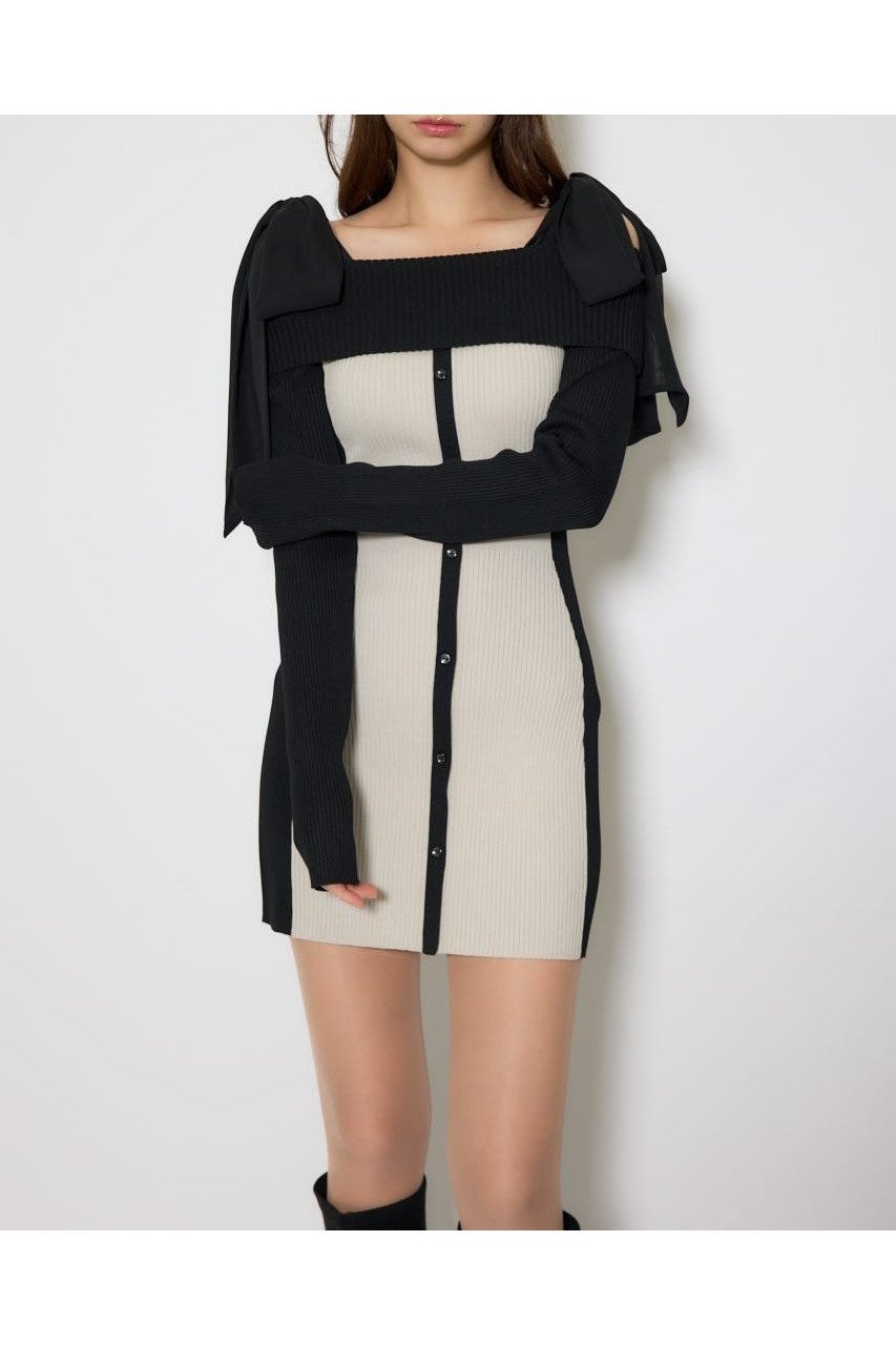 【リエンダ/rienda】のバイカラーオフショルリボンニットミニワンピース インテリア・キッズ・メンズ・レディースファッション・服の通販 founy(ファニー) ファッション Fashion レディースファッション Fashion for Women ワンピース Dresses おすすめ Recommended / Our Picks ショルダー Shoulder, Shoulder Strap フェミニン Feminine, Girly リボン Ribbon, Bow ロング Long, Long-Length 再入荷 Restock / Back in Stock 羽織 Haori, Light Jacket BEG|ID: prp329100004829649 ipo3291000000035152106