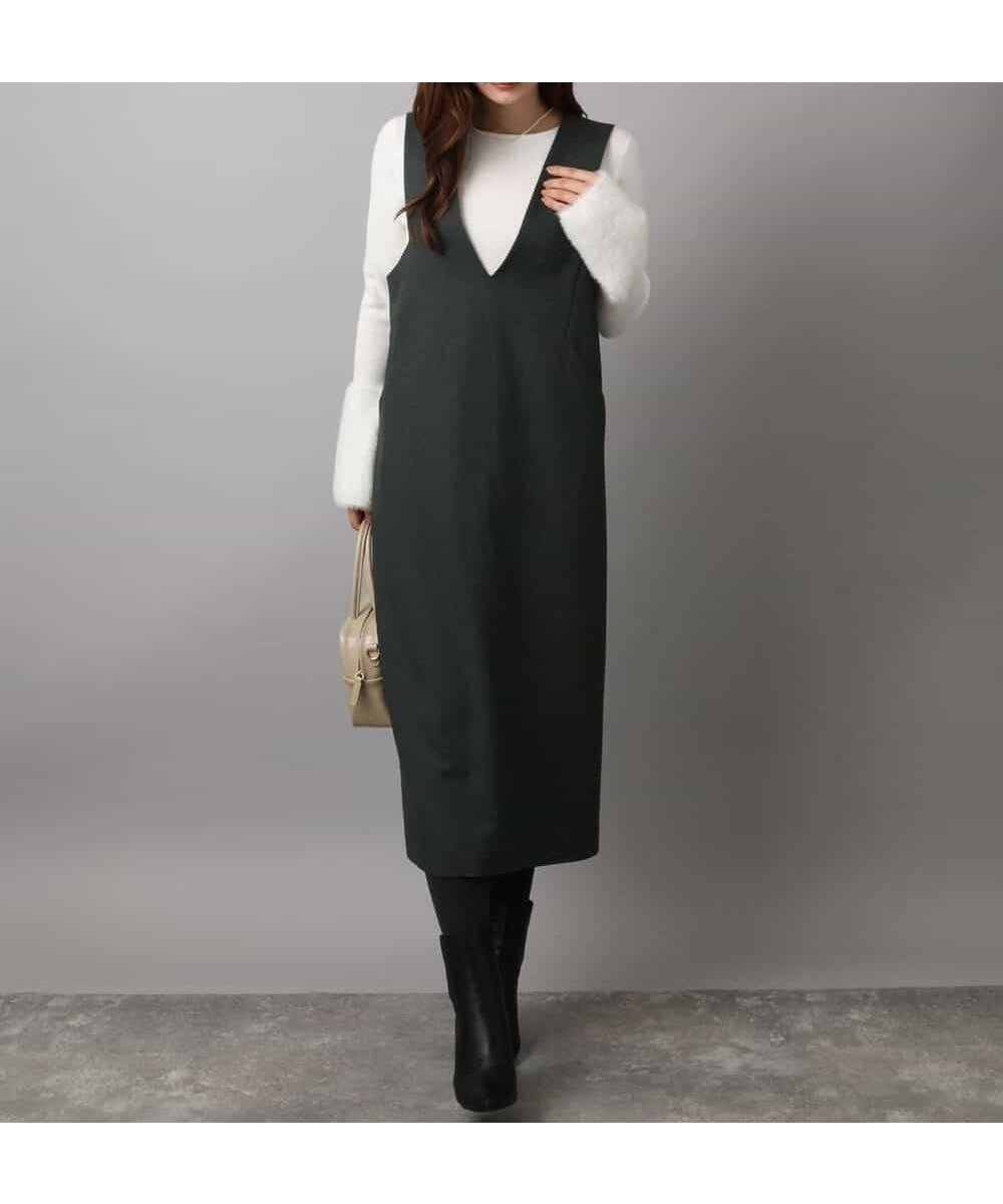 【エムケイ ミッシェルクラン/MK MICHEL KLEIN】のウールライクVネックジャンパースカート/洗える インテリア・キッズ・メンズ・レディースファッション・服の通販 founy(ファニー) 　ファッション　Fashion　レディースファッション　Fashion for Women　スカート　Skirts　インナー　Innerwear　冬　Winter / This Winter　夏　Summer　春　Spring　洗える　Machine Washable　秋　Autumn　ダークグレー|ID: prp329100004829652 ipo3291000000035152124