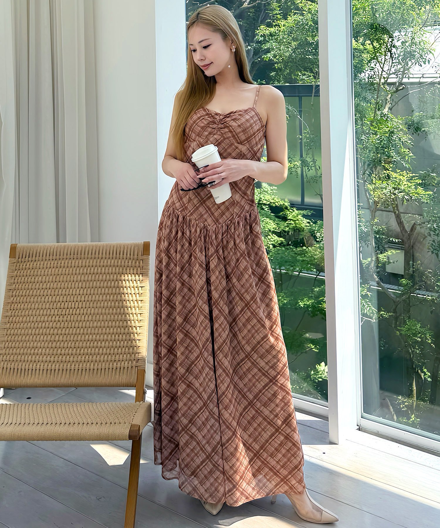 【ロイヤルパーティー/ROYAL PARTY】のチェックチュールパット付キャミマキシワンピース インテリア・キッズ・メンズ・レディースファッション・服の通販 founy(ファニー) 　ファッション　Fashion　レディースファッション　Fashion for Women　ワンピース　Dresses　マキシ丈ワンピース・ロングドレス　Maxi Dresses / Long One-Pieces　エアリー　Airy Texture　キャミソール　Camisole, Spaghetti Strap Top　ギャザー　Gathered, Ruffled　チェック　Check, Plaid, Tartan　チュール　Tulip, Tulip Motif　マキシ　Maxi, Full Length　夏　Summer　キャメル|ID: prp329100004829668 ipo3291000000035152507