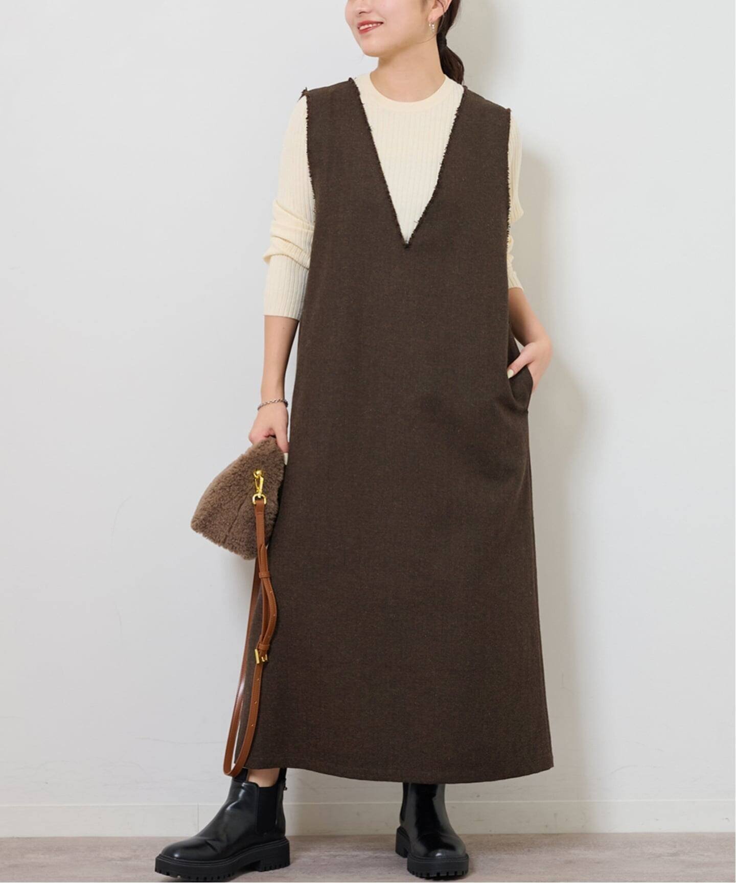 【ジャーナルスタンダード レリューム/JOURNAL STANDARD relume】のヘリンボンジャンパースカート インテリア・キッズ・メンズ・レディースファッション・服の通販 founy(ファニー) 　ファッション　Fashion　レディースファッション　Fashion for Women　スカート　Skirts　2025年　2025　2025-2026秋冬・A/W　Autumn/Winter 2025–26 AW25–26　カットソー　Cut and Sewn Top　クラシカル　Classical, Vintage-Inspired　フリンジ　Fringe, Tassel　A/W・秋冬　Autumn/Winter　ブラウン|ID: prp329100004829675 ipo3291000000035152787