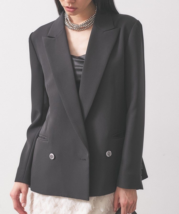 【インディヴィ/INDIVI】の【オケージョン/セットアップ可能】ダブルクロスモードジャケット インテリア・キッズ・メンズ・レディースファッション・服の通販 founy(ファニー) 　ファッション　Fashion　レディースファッション　Fashion for Women　アウター　Coat / Outerwear Collection　レディースジャケット・軽アウター　Jackets　オケージョン　Occasion Wear　カットソー　Cut and Sewn Top　サロペット　Overalls, Salopette　ストレッチ　Stretch, Stretchy Fabric　セットアップ　Set-Up, Coordinated Outfit　タートル　Turtleneck, Turtle Collar　ダブル　Double, Double-Breasted　デニム　Denim, Jeans Material　ドレープ　Drape, Draping Fabric　プリント　Print, Printed Pattern　ポケット　Pocket, Pocket Detail　ミドル　Middle Length, Mid Height　ブラック|ID: prp329100004829686 ipo3291000000035152996