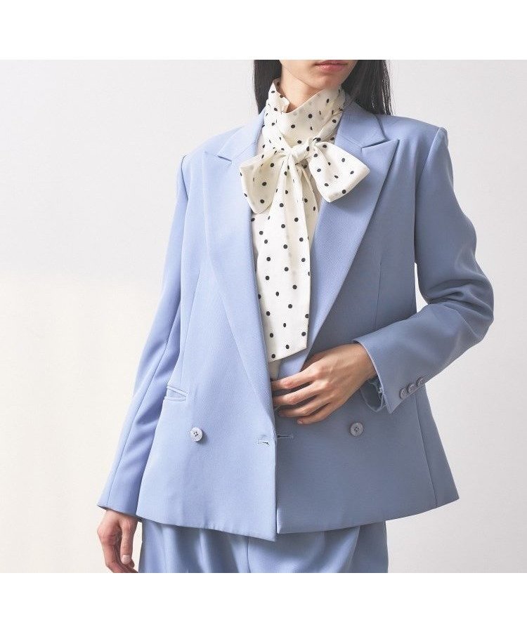 【インディヴィ/INDIVI】の【オケージョン/セットアップ可能】ダブルクロスモードジャケット インテリア・キッズ・メンズ・レディースファッション・服の通販 founy(ファニー) 　ファッション　Fashion　レディースファッション　Fashion for Women　アウター　Coat / Outerwear Collection　レディースジャケット・軽アウター　Jackets　オケージョン　Occasion Wear　カットソー　Cut and Sewn Top　サロペット　Overalls, Salopette　ストレッチ　Stretch, Stretchy Fabric　セットアップ　Set-Up, Coordinated Outfit　タートル　Turtleneck, Turtle Collar　ダブル　Double, Double-Breasted　デニム　Denim, Jeans Material　ドレープ　Drape, Draping Fabric　プリント　Print, Printed Pattern　ポケット　Pocket, Pocket Detail　ミドル　Middle Length, Mid Height　サックスブルー|ID: prp329100004829686 ipo3291000000035152997