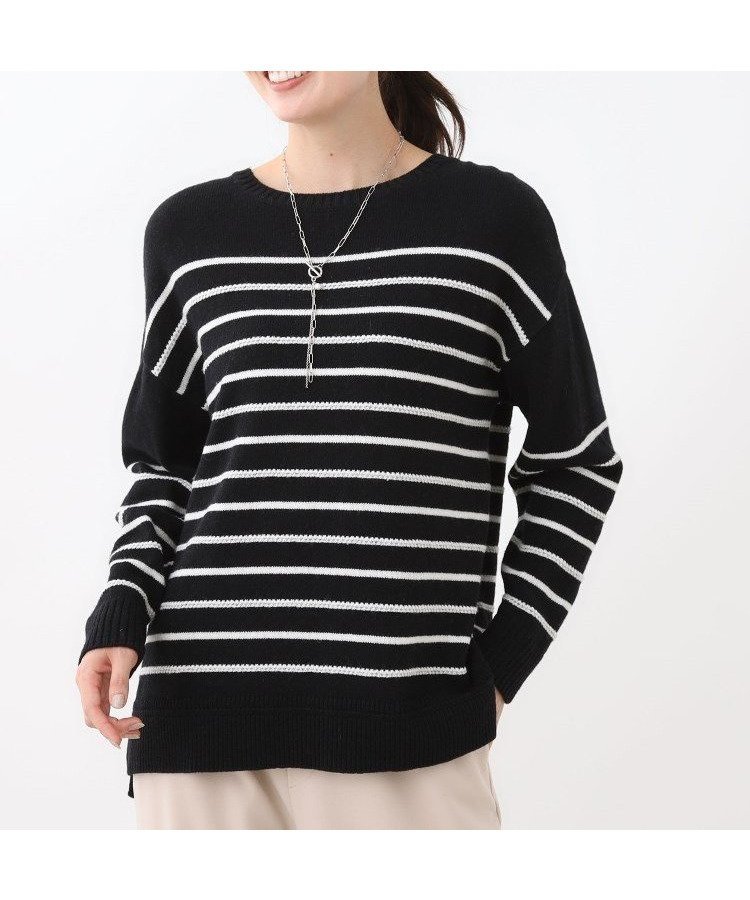 【リフレクト/Reflect】の【ゆったり着られる◎】ボートネックボーダーニット インテリア・キッズ・メンズ・レディースファッション・服の通販 founy(ファニー) 　ファッション　Fashion　レディースファッション　Fashion for Women　トップス・カットソー　Cut & Sew Tops　ニット　Knit Tops & Sweaters　ストレッチ　Stretch, Stretchy Fabric　スマート　Smart, Elegant　ボーダー　Border, Stripe　軽量　Lightweight, Ultra Light　ブラック|ID: prp329100004829719 ipo3291000000035153517