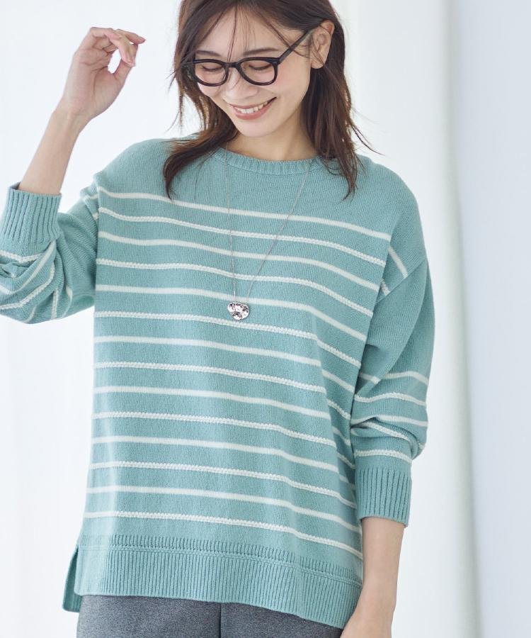 【リフレクト/Reflect】の【ゆったり着られる◎】ボートネックボーダーニット インテリア・キッズ・メンズ・レディースファッション・服の通販 founy(ファニー) 　ファッション　Fashion　レディースファッション　Fashion for Women　トップス・カットソー　Cut & Sew Tops　ニット　Knit Tops & Sweaters　ストレッチ　Stretch, Stretchy Fabric　スマート　Smart, Elegant　ボーダー　Border, Stripe　軽量　Lightweight, Ultra Light　ミントグリーン|ID: prp329100004829719 ipo3291000000035153518