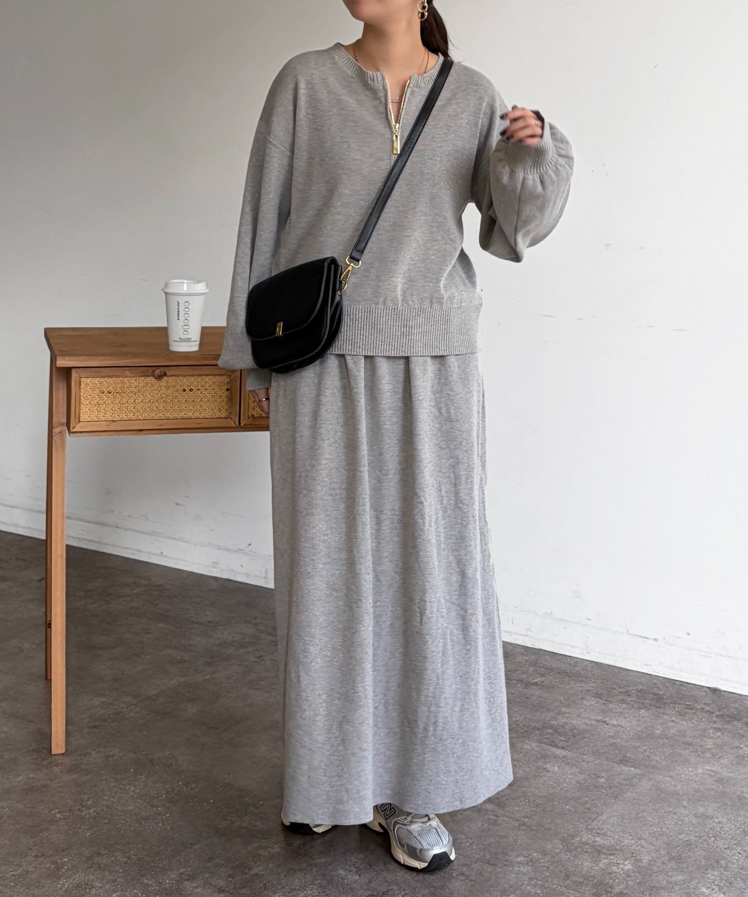 【シェトワ/Chez toi】の【セットアイテム】ハーフジップ×セミフレアスカート 人気、トレンドファッション・服の通販 founy(ファニー) 　ファッション　Fashion　レディースファッション　Fashion for Women　スカート　Skirts　Aライン・フレアスカート　A-Line & Flared Skirts　ギャザー　Gathered, Ruffled　シューズ　Shoes, Footwear　スニーカー　Sneakers, Trainers　セットアップ　Set-Up, Coordinated Outfit　デニム　Denim, Jeans Material　パウダー　Powder, Soft Tone　フラット　Flat, Flat Shoes　再入荷　Restock / Back in Stock　おすすめ　Recommended / Our Picks　 other-1|ID: prp329100004829720 ipo3291000000035153519