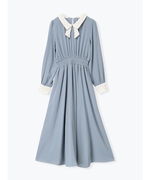 【ルディックパーク/LUDIC PARK】の襟レースシャーリングワンピース インテリア・キッズ・メンズ・レディースファッション・服の通販 founy(ファニー) ファッション Fashion レディースファッション Fashion for Women ワンピース Dresses おすすめ Recommended / Our Picks カーディガン Cardigan, Knitwear シャーリング Shirring, Ruched フィット Fit, Slim Fit メタル Metal, Metal Parts レース Lace, Lace Fabric エレガント 上品 Elegant 青|ID: prp329100004829729 ipo3291000000035153570