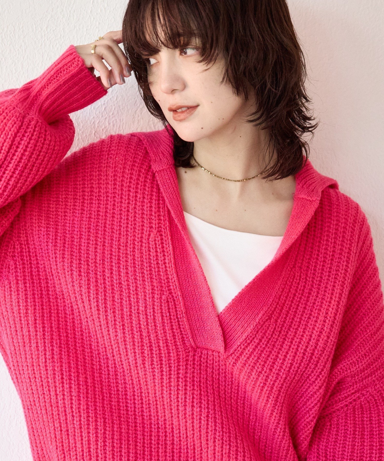 【リヴドロワ/RIVE DROITE】の【抜け感のある着こなしに】メランジスキッパーニット 人気、トレンドファッション・服の通販 founy(ファニー) 　ファッション　Fashion　レディースファッション　Fashion for Women　トップス・カットソー　Cut & Sew Tops　ニット　Knit Tops & Sweaters　カッティング　Cutting Detail　スキッパー　Skipper, Open Collar　スリーブ　Sleeve, Long Sleeve / Short Sleeve　フェミニン　Feminine, Girly　フォルム　Silhouette, Form　ミックス　Mix, Mixed Style　再入荷　Restock / Back in Stock　おすすめ　Recommended / Our Picks　 other-1|ID: prp329100004829779 ipo3291000000035154312