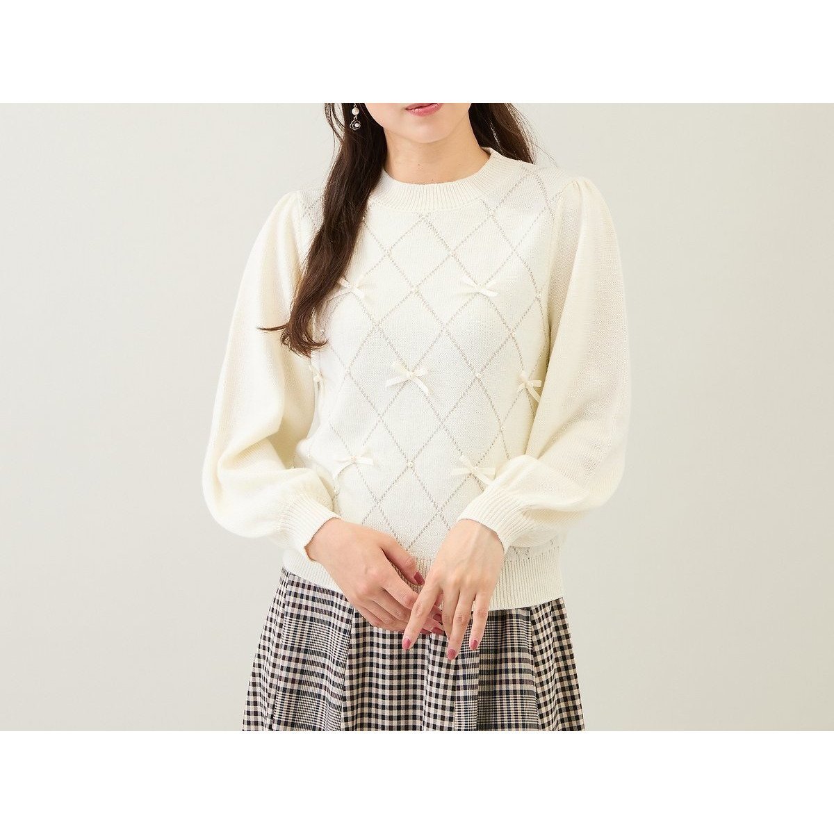 【ローズティアラ/Rose Tiara】のアーガイルリボンニット 人気、トレンドファッション・服の通販 founy(ファニー) ファッション Fashion レディースファッション Fashion for Women トップス・カットソー Cut & Sew Tops ニット Knit Tops & Sweaters ジャカード/ジャガード Jacquard, Woven Pattern スタッズ Studs, Metal Accents パール Pearl, Pearl Accent リボン Ribbon, Bow other-1|ID: prp329100004829800 ipo3291000000035154512