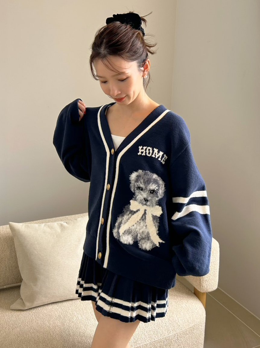 【スナイデル ホーム/SNIDEL HOME】の【SNIDEL HOME × 新木優子】ニットカーディガン インテリア・キッズ・メンズ・レディースファッション・服の通販 founy(ファニー) 　ファッションモデル・俳優・女優　Models　女性　Women　新木優子　Araki Yuko　ファッション　Fashion　レディースファッション　Fashion for Women　トップス・カットソー　Cut & Sew Tops　ニット　Knit Tops & Sweaters　カーディガン・羽織り　Layered Style Cardigans　カーディガン　Cardigan, Knitwear　コラボ　Collaboration, Collab　コレクション　Collection, Seasonal Line　スペシャル　Special, Limited Edition　スマート　Smart, Elegant　女優　Actress Style, Celebrity Inspired　トレンド　Trend, Trending Now　フラワー　Flower, Floral　モチーフ　Motif, Design Theme　リボン　Ribbon, Bow　犬　Dog　NVY[089]|ID: prp329100004829807 ipo3291000000035154602