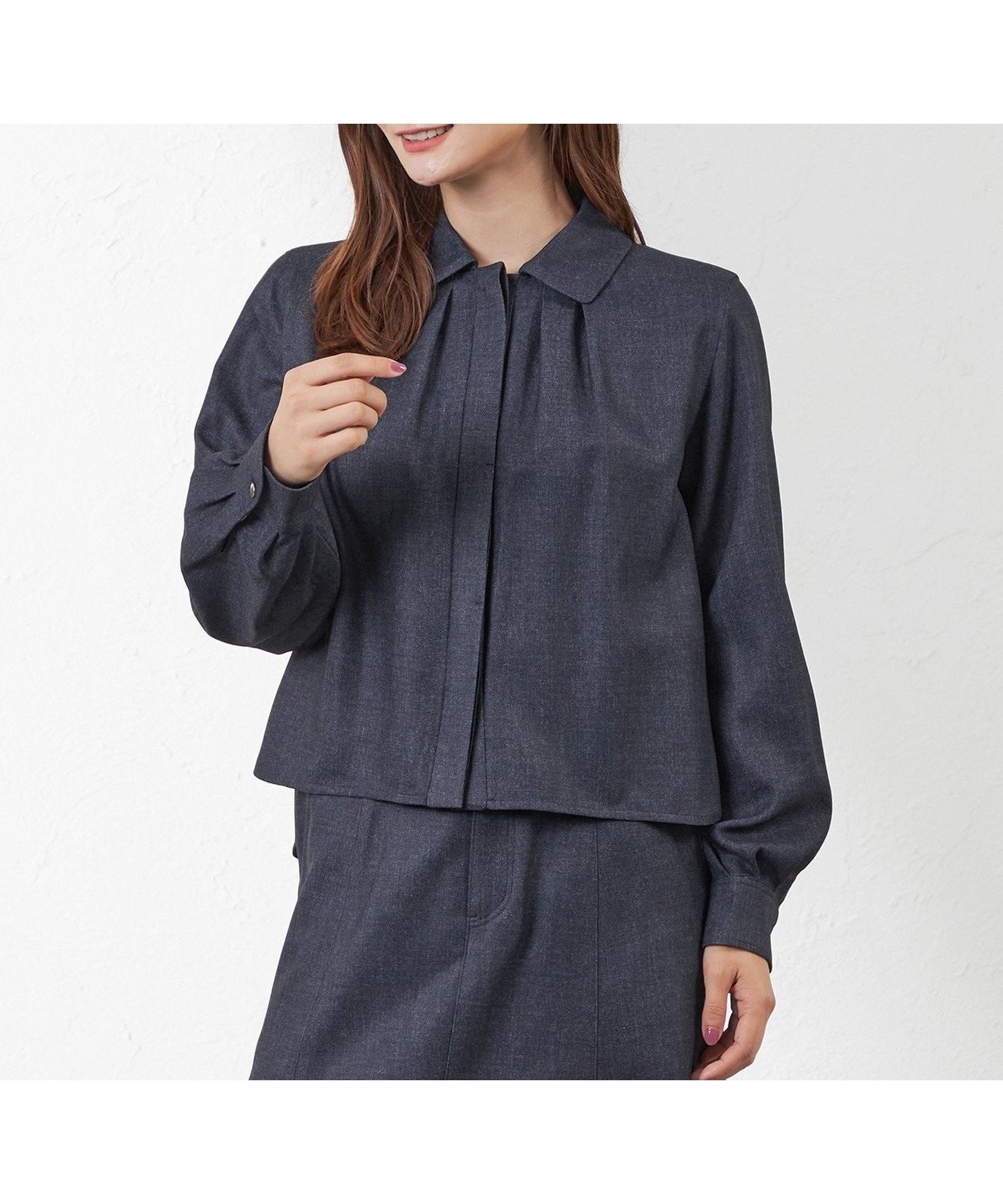 【アマカ/AMACA】のデニムライクシャツブラウス インテリア・キッズ・メンズ・レディースファッション・服の通販 founy(ファニー) 　ファッション　Fashion　レディースファッション　Fashion for Women　トップス・カットソー　Cut & Sew Tops　シャツ・ブラウス・オフィスカジュアル　Elegant Blouses & Button-Ups　おすすめ　Recommended / Our Picks　カフス　Cuff Design　ジャケット　Jacket, Outerwear　デニム　Denim, Jeans Material　フレア　Flare, Flared　フロント　Front, Front Design　プリント　Print, Printed Pattern　リアル　Real, Realistic　ネイビー|ID: prp329100004829902 ipo3291000000035155605