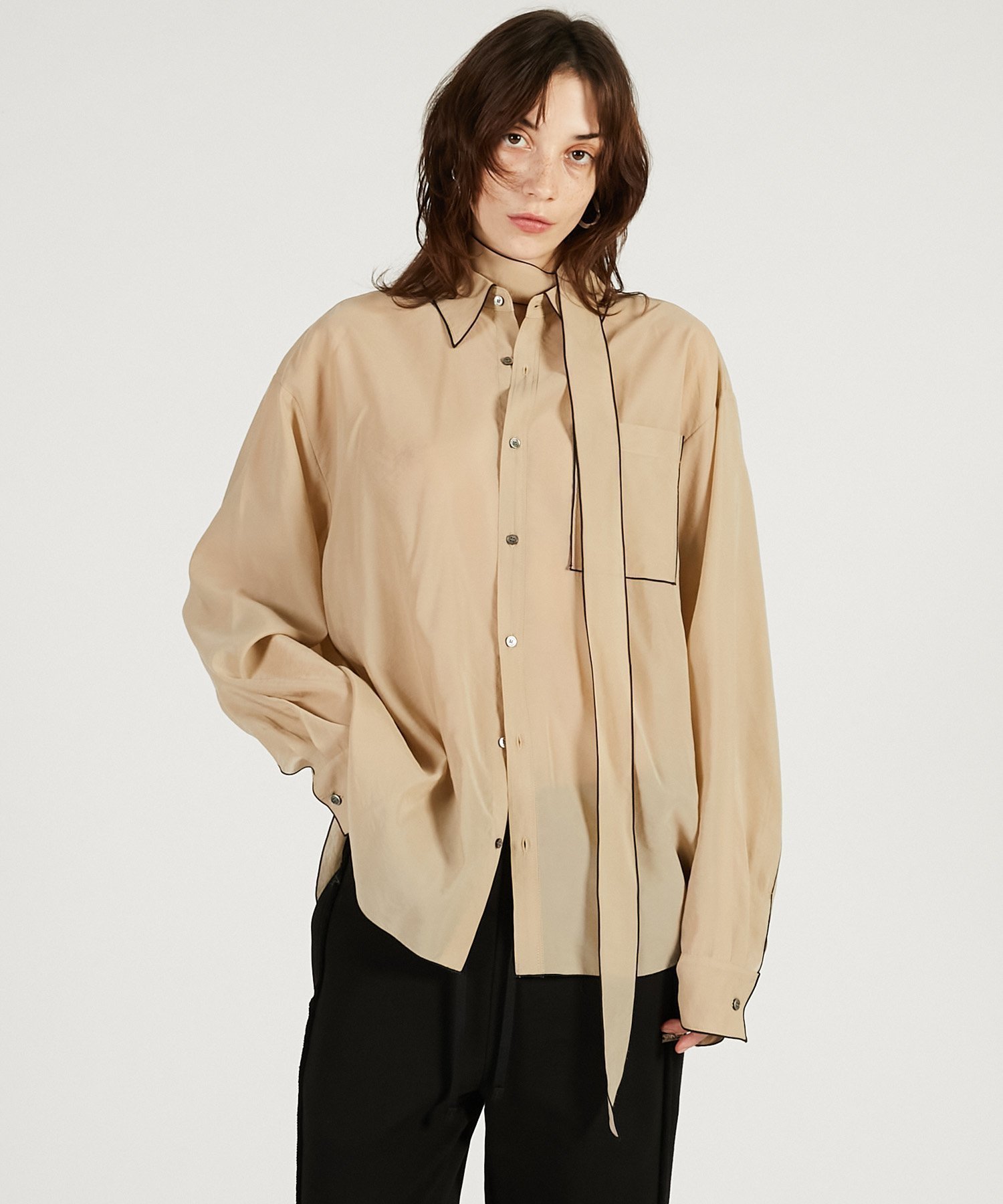 【プランク プロジェクト/PRANK PROJECT】のコントラストトリムシアーシャツ / Contrast Trim Sheer Shirt インテリア・キッズ・メンズ・レディースファッション・服の通販 founy(ファニー) ファッション Fashion レディースファッション Fashion for Women トップス・カットソー Cut & Sew Tops シャツ・ブラウス・オフィスカジュアル Elegant Blouses & Button-Ups アクセサリー Fashion Accessories キュプラ Cupro, Eco Fabric シアー Sheer, See-Through シンプル Simple, Minimal BGE|ID: prp329100004829925 ipo3291000000035155774