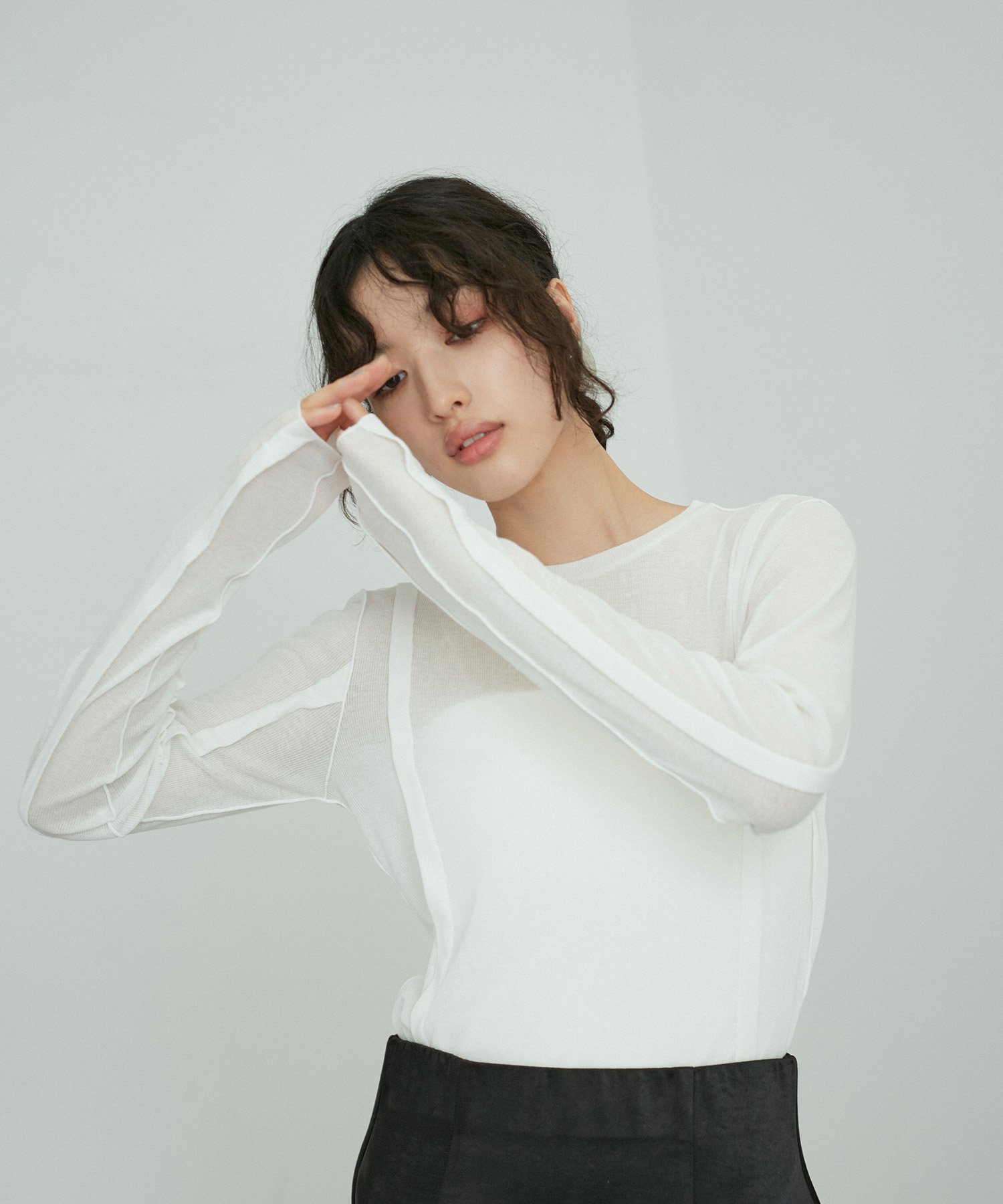 【アダム エ ロペ/ADAM ET ROPE'】のシアーテレコタックニュアンスロンT 人気、トレンドファッション・服の通販 founy(ファニー) 　ファッション　Fashion　レディースファッション　Fashion for Women　トップス・カットソー　Cut & Sew Tops　ロングTシャツ・Tシャツ　Longline T-Shirts & Tees　インナー　Innerwear　シアー　Sheer, See-Through　シンプル　Simple, Minimal　ジャケット　Jacket, Outerwear　スリーブ　Sleeve, Long Sleeve / Short Sleeve　フィット　Fit, Slim Fit　ポケット　Pocket, Pocket Detail　ロング　Long, Long-Length　A/W・秋冬　Autumn/Winter　おすすめ　Recommended / Our Picks　エレガント 上品　Elegant　2025年　2025　2025-2026秋冬・A/W　Autumn/Winter 2025–26 AW25–26　 other-1|ID: prp329100004829971 ipo3291000000035156207