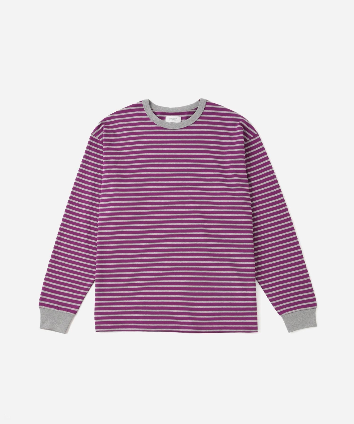 【サタデイズ ニューヨークシティ/SATURDAYS NYC】のStriped Ringer Relaxed LS Tee インテリア・キッズ・メンズ・レディースファッション・服の通販 founy(ファニー) 　ファッション　Fashion　レディースファッション　Fashion for Women　スリーブ　Sleeve, Long Sleeve / Short Sleeve　フィット　Fit, Slim Fit　ボーダー　Border, Stripe　リラックス　Relax, Relaxed Fit　ロング　Long, Long-Length　日本製　Made In Japan　パープル(50)|ID: prp329100004829993 ipo3291000000035156352
