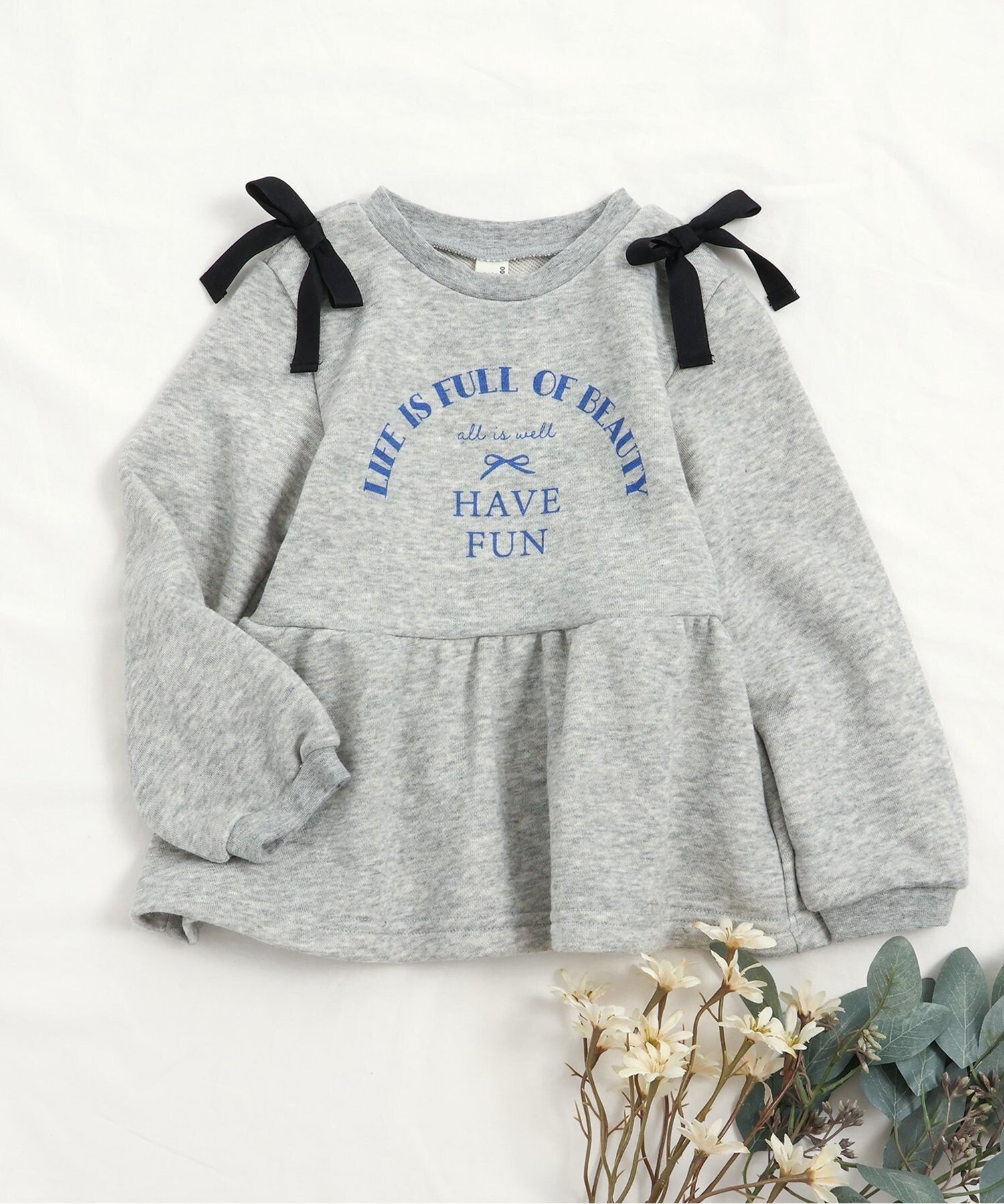 【エフオー オンラインストア/F.O.Online Store / KIDS】のWEB限定 肩リボンペプラムトレーナー インテリア・キッズ・メンズ・レディースファッション・服の通販 founy(ファニー) 　ファッション　Fashion　キッズファッション　Fashion for Kids　トレーナー　Sweatshirt, Trainer　グレー|ID: prp329100004830170 ipo3291000000035158109