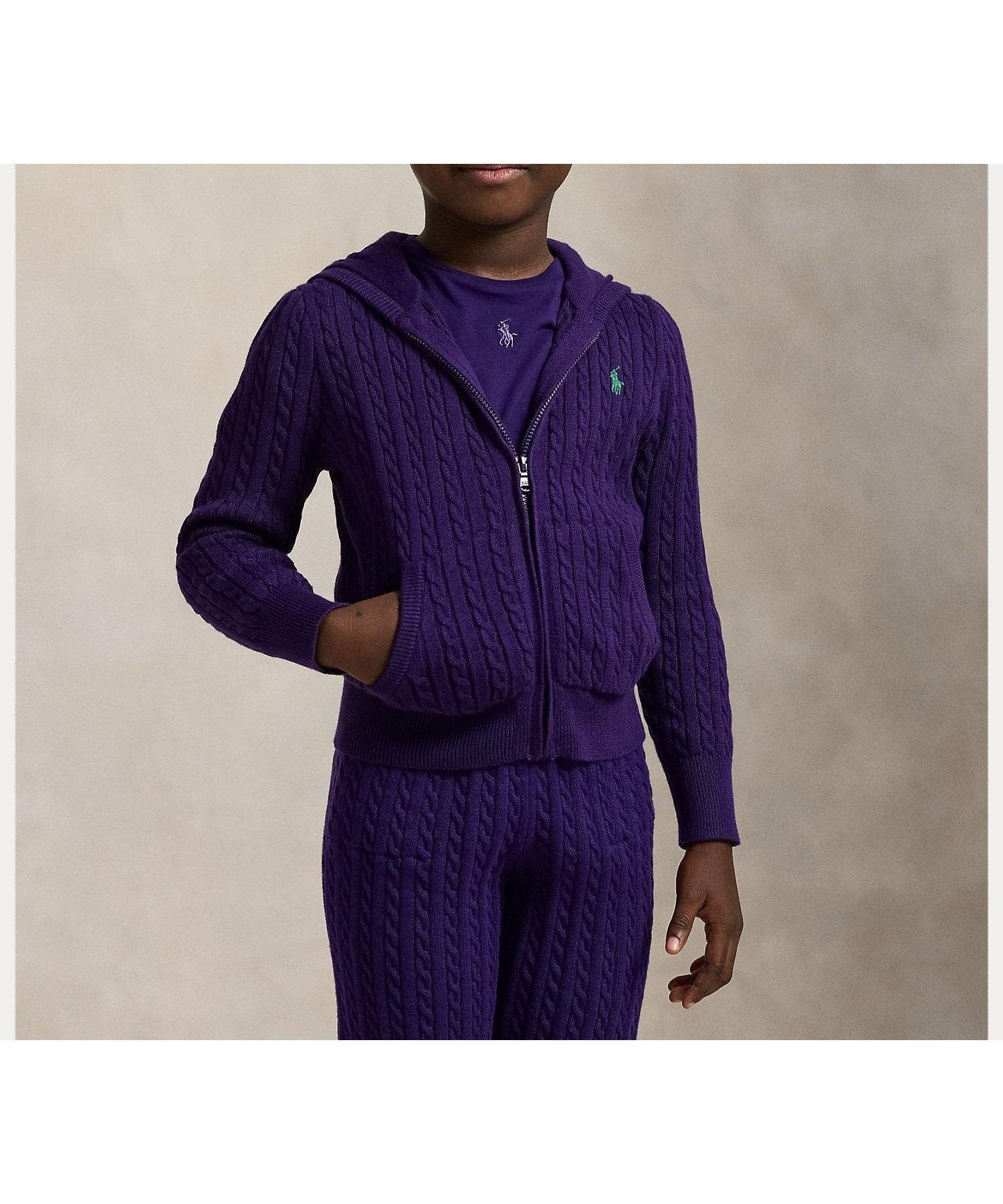 【ラルフローレン/RALPH LAUREN / KIDS】の(ガールズ 2才~6才)ミニケーブル コットン フルジップ フーディ インテリア・キッズ・メンズ・レディースファッション・服の通販 founy(ファニー) 　ファッション　Fashion　キッズファッション　Fashion for Kids　カフス　Cuff Design　長袖　Long Sleeve, Full Sleeve　ポケット　Pocket, Pocket Detail　リブニット　Rib Knit, Ribbed Knit　500パープル|ID: prp329100004830189 ipo3291000000035158326