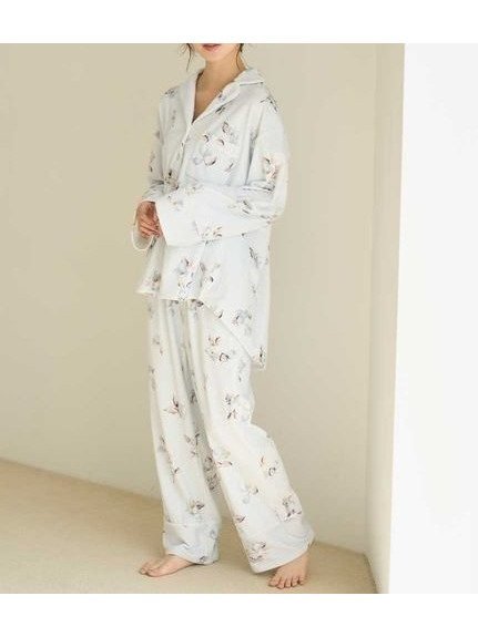 【スナイデル ホーム/SNIDEL HOME】のリブフリースプリントロングパンツ インテリア・キッズ・メンズ・レディースファッション・服の通販 founy(ファニー) 　ファッション　Fashion　レディースファッション　Fashion for Women　パンツ　Pants & Trousers　スマート　Smart, Elegant　パイピング　Piping, Trim Design　フラワー　Flower, Floral　プリント　Print, Printed Pattern　ポケット　Pocket, Pocket Detail　リボン　Ribbon, Bow　リラックス　Relax, Relaxed Fit　ロング　Long, Long-Length　LBLU[081]|ID: prp329100004830299 ipo3291000000035159471