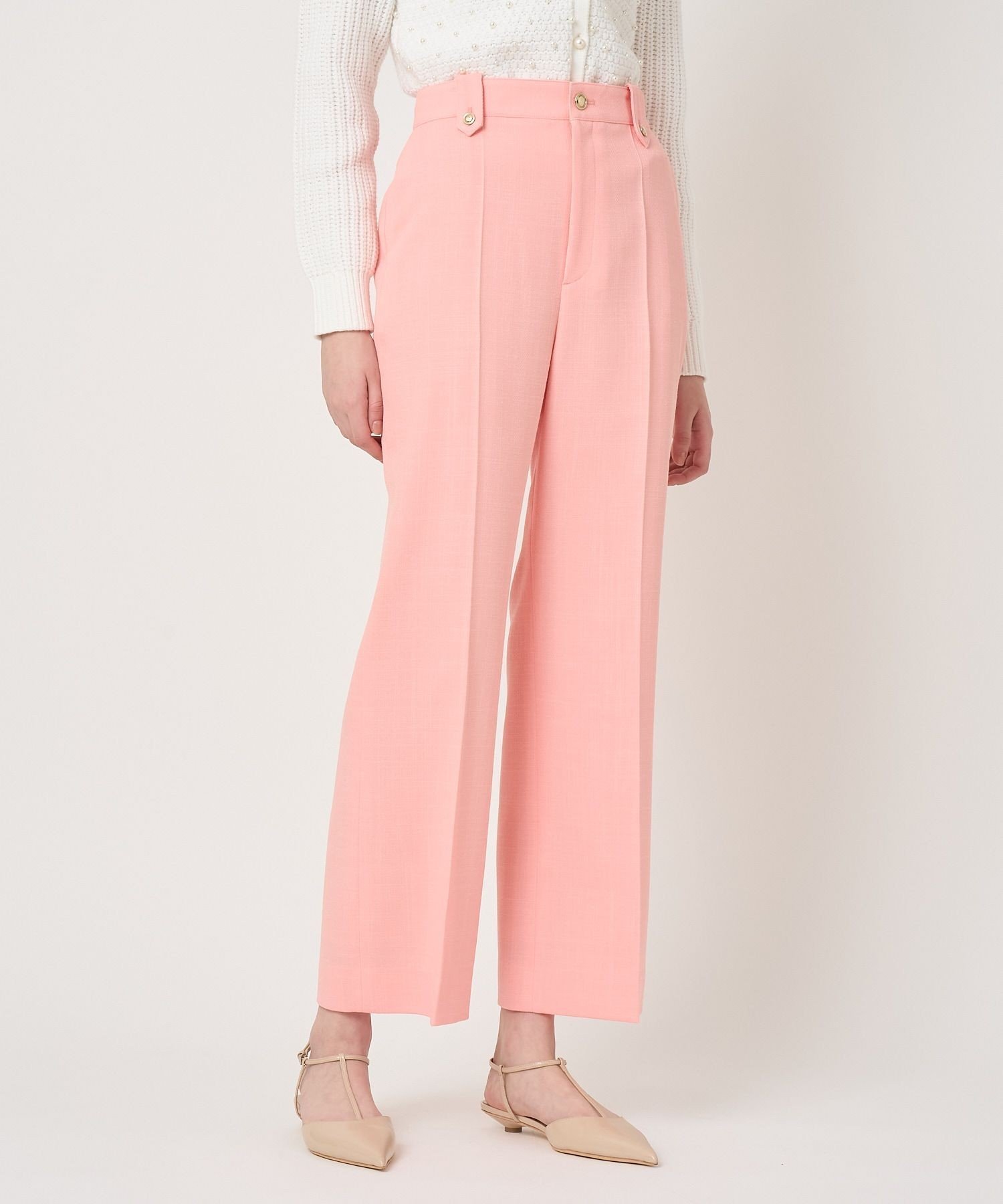 【アナイ/ANAYI】のライトスラブセンタープレスパンツ インテリア・キッズ・メンズ・レディースファッション・服の通販 founy(ファニー) 　ファッション　Fashion　レディースファッション　Fashion for Women　パンツ　Pants & Trousers　春　Spring　ストレッチ　Stretch, Stretchy Fabric　スマート　Smart, Elegant　センター　Center, Center Line　ベーシック　Basic, Essential　メタル　Metal, Metal Parts　ループ　Loop, Loop Knit　S/S・春夏　SS, Spring/Summer, Warm Season　再入荷　Restock / Back in Stock　夏　Summer　coral|ID: prp329100004830308 ipo3291000000035159592