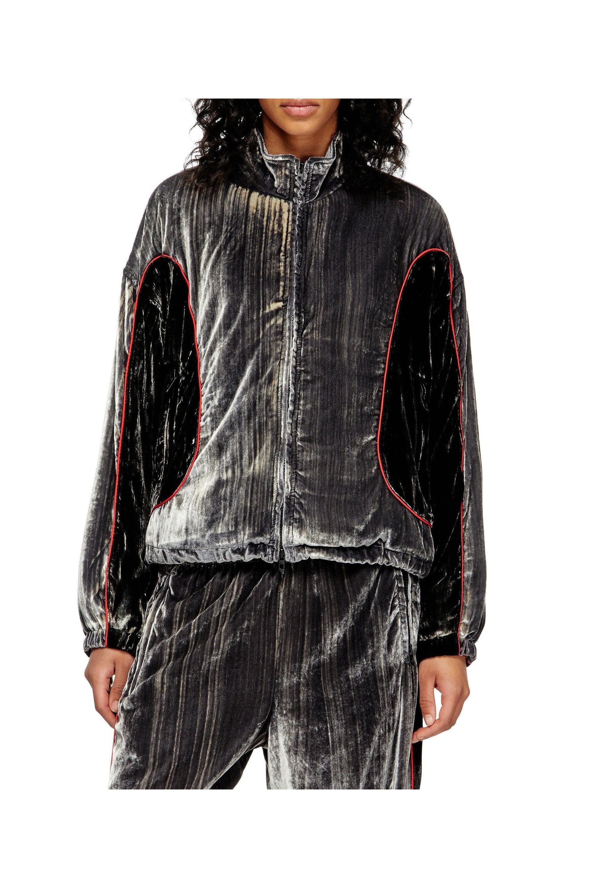 【ディーゼル/DIESEL】のウィメンズ ブルゾン G-RIFFIN インテリア・キッズ・メンズ・レディースファッション・服の通販 founy(ファニー) 　ファッション　Fashion　レディースファッション　Fashion for Women　アウター　Coat / Outerwear Collection　ブルゾンジャケット・スポーティアウター　Blouson Jackets　なめらか　Smooth, Silky Texture　オーバル　Oval Design　ジップアップ　Zip-Up, Full Zip　ドローストリング　Drawstring, Pull Cord　フォルム　Silhouette, Form　ブルゾン　Blouson, Bomber Jacket　ベルベット　Velvet, Velvety　グレー系その他|ID: prp329100004830330 ipo3291000000035159864