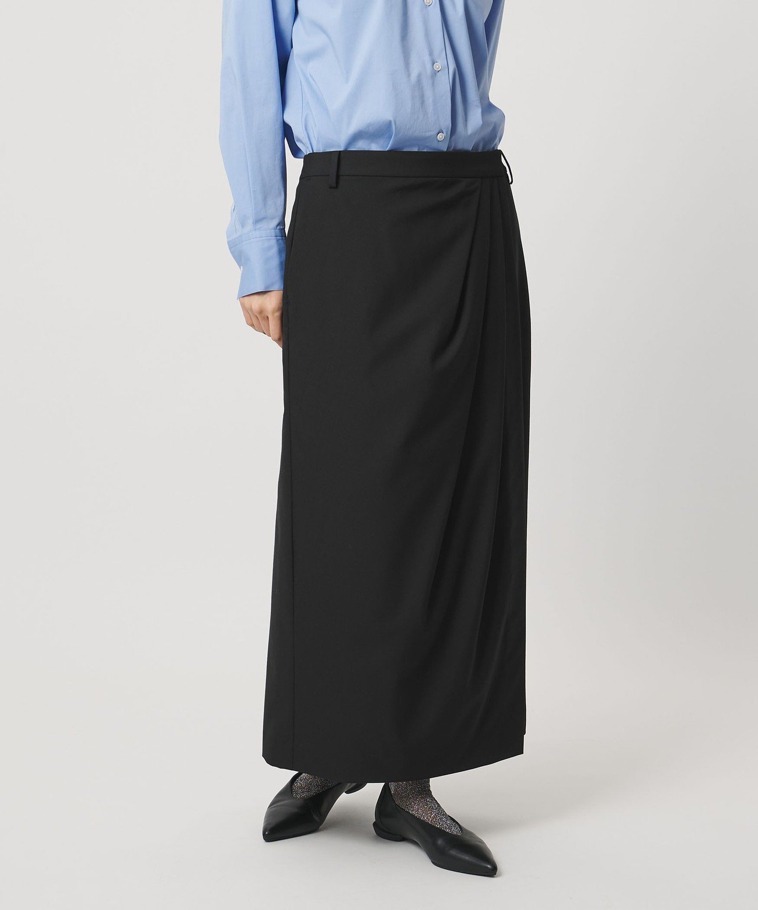 【ユナイテッドアローズ/UNITED ARROWS】のドレープ アシンメトリー ロング スカート インテリア・キッズ・メンズ・レディースファッション・服の通販 founy(ファニー) 　ファッション　Fashion　レディースファッション　Fashion for Women　スカート　Skirts　アクセサリー　Fashion Accessories　アシンメトリー　Asymmetrical Style　ストライプ　Stripe, Striped Pattern　スラックス　Slacks, Dress Pants　トレンド　Trend, Trending Now　ドレープ　Drape, Draping Fabric　ベーシック　Basic, Essential　マニッシュ　Mannish, Boyish　ラップ　Wrap, Wrap Design　ロング　Long, Long-Length　おすすめ　Recommended / Our Picks　BLACK|ID: prp329100004830340 ipo3291000000035159971